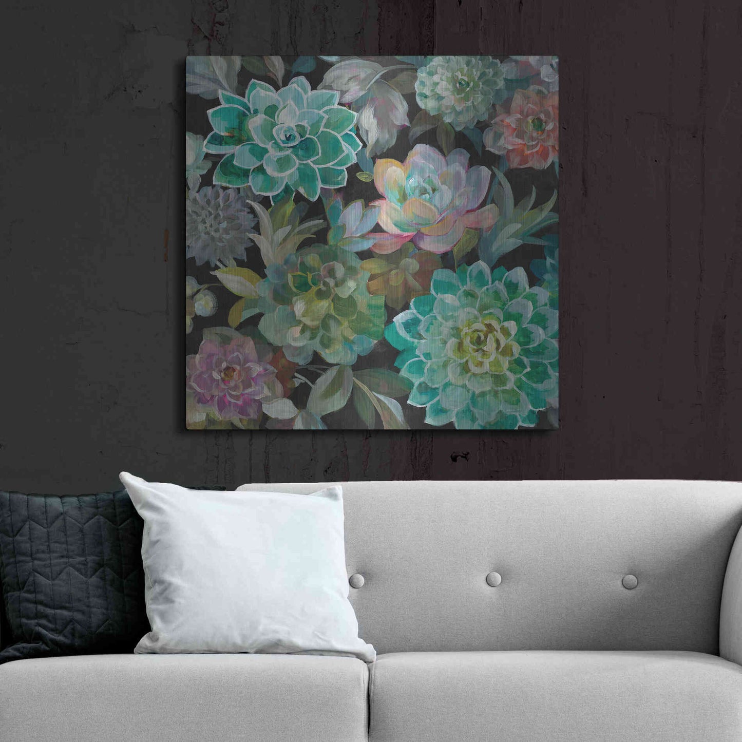 Luxe Metal Art 'Floral Succulents v2 Crop' by Danhui Nai, Metal Wall Art,36x36