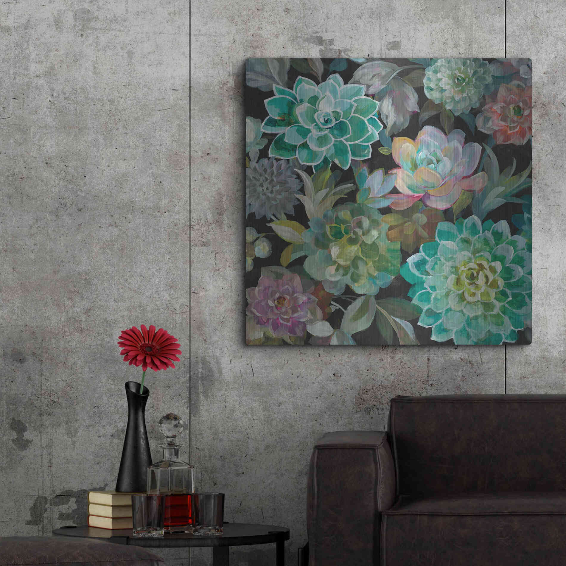 Luxe Metal Art 'Floral Succulents v2 Crop' by Danhui Nai, Metal Wall Art,36x36