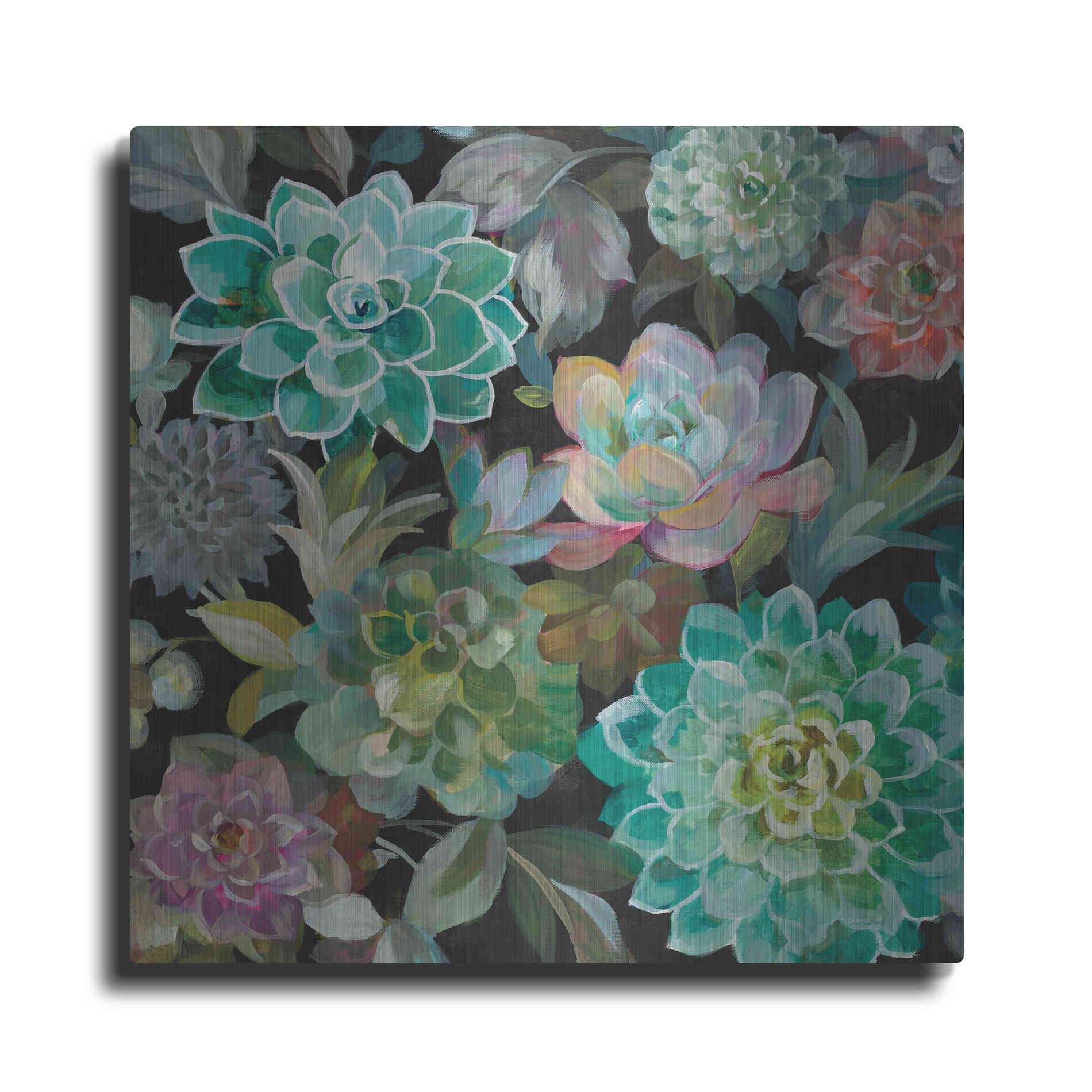 Luxe Metal Art 'Floral Succulents v2 Crop' by Danhui Nai, Metal Wall Art