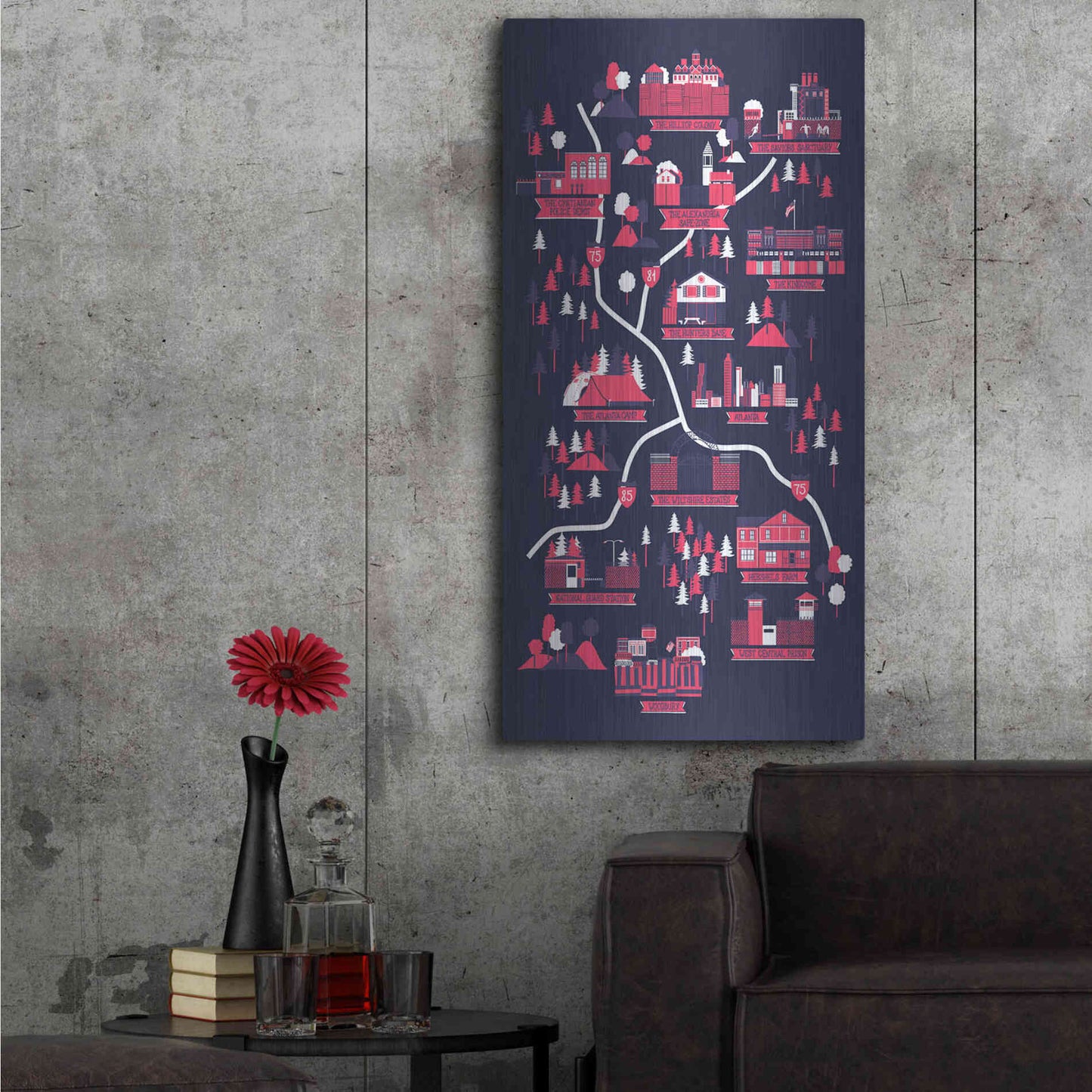 Luxe Metal Art 'The Walking Dead Map' by Robert Farkas, Metal Wall Art,24x48