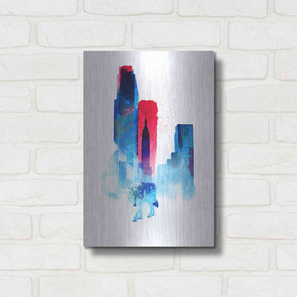 Luxe Metal Art 'The Wolf of the City' by Robert Farkas, Metal Wall Art,12x16