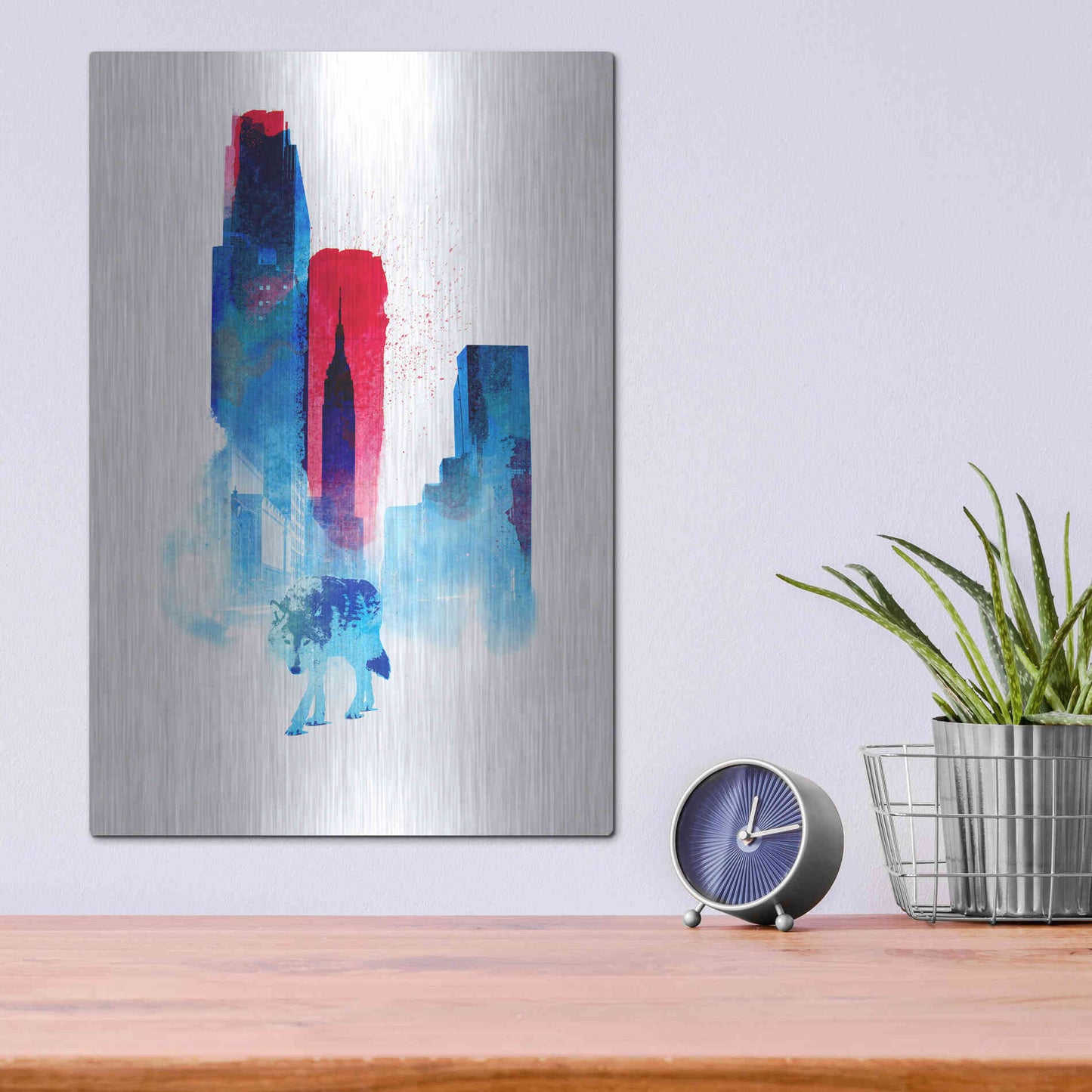 Luxe Metal Art 'The Wolf of the City' by Robert Farkas, Metal Wall Art,12x16