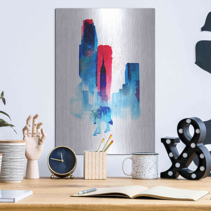 Luxe Metal Art 'The Wolf of the City' by Robert Farkas, Metal Wall Art,12x16