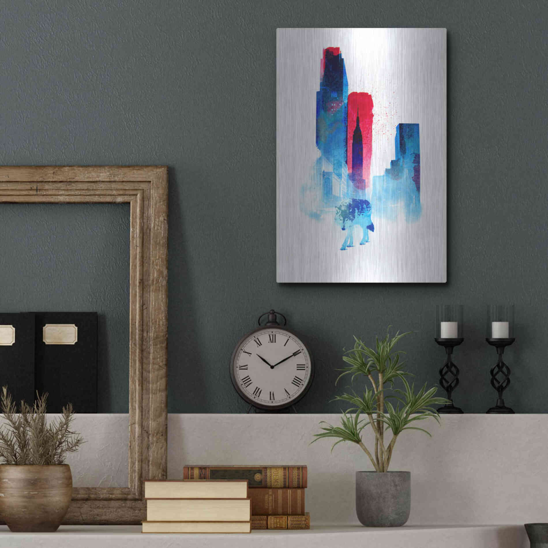 Luxe Metal Art 'The Wolf of the City' by Robert Farkas, Metal Wall Art,12x16