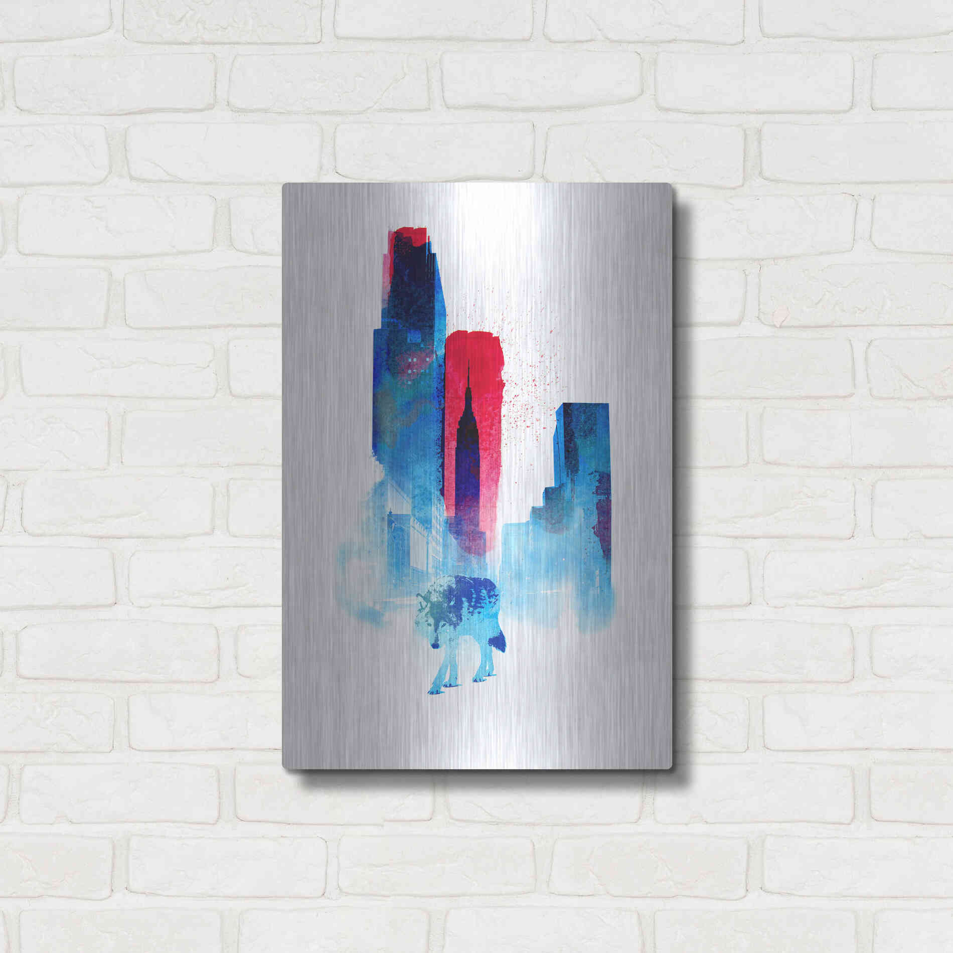 Luxe Metal Art 'The Wolf of the City' by Robert Farkas, Metal Wall Art,16x24