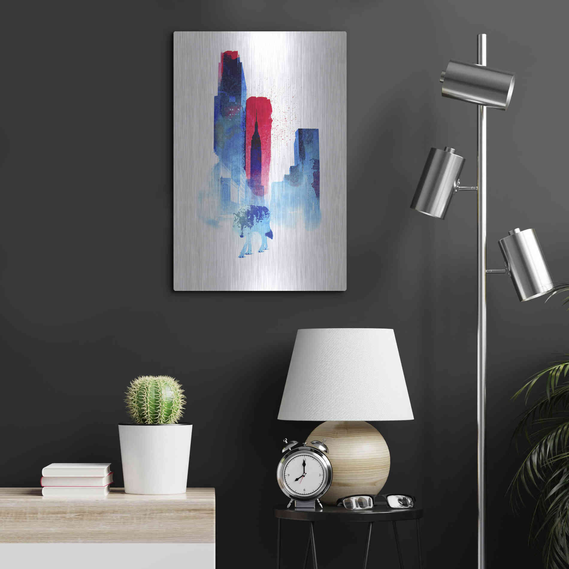 Luxe Metal Art 'The Wolf of the City' by Robert Farkas, Metal Wall Art,16x24