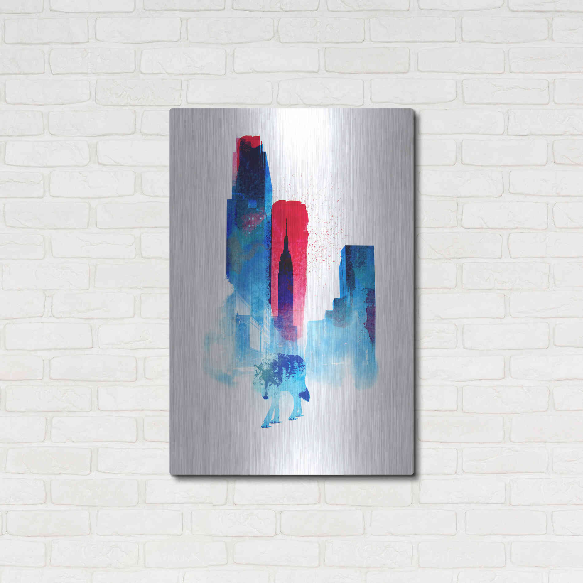 Luxe Metal Art 'The Wolf of the City' by Robert Farkas, Metal Wall Art,24x36
