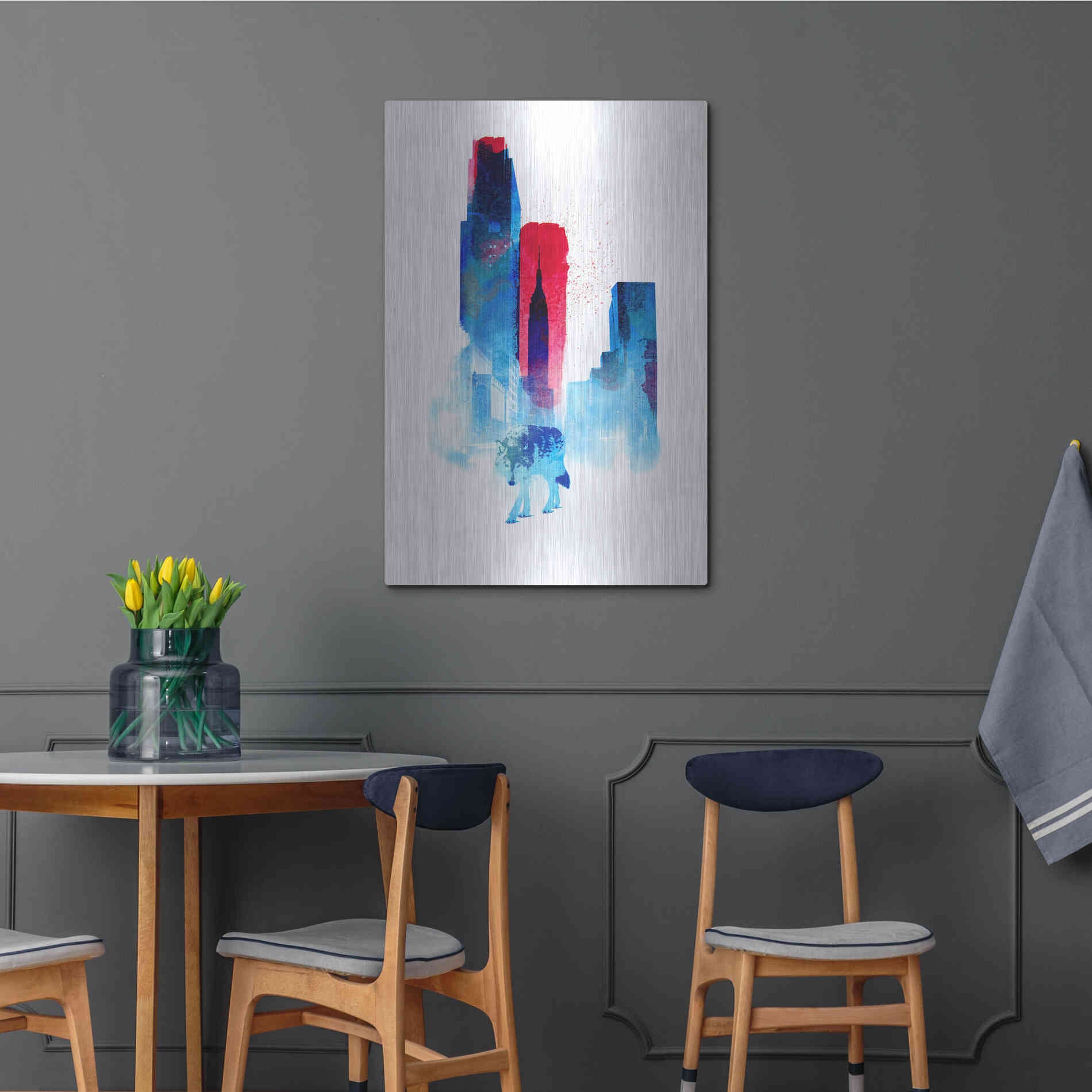 Luxe Metal Art 'The Wolf of the City' by Robert Farkas, Metal Wall Art,24x36