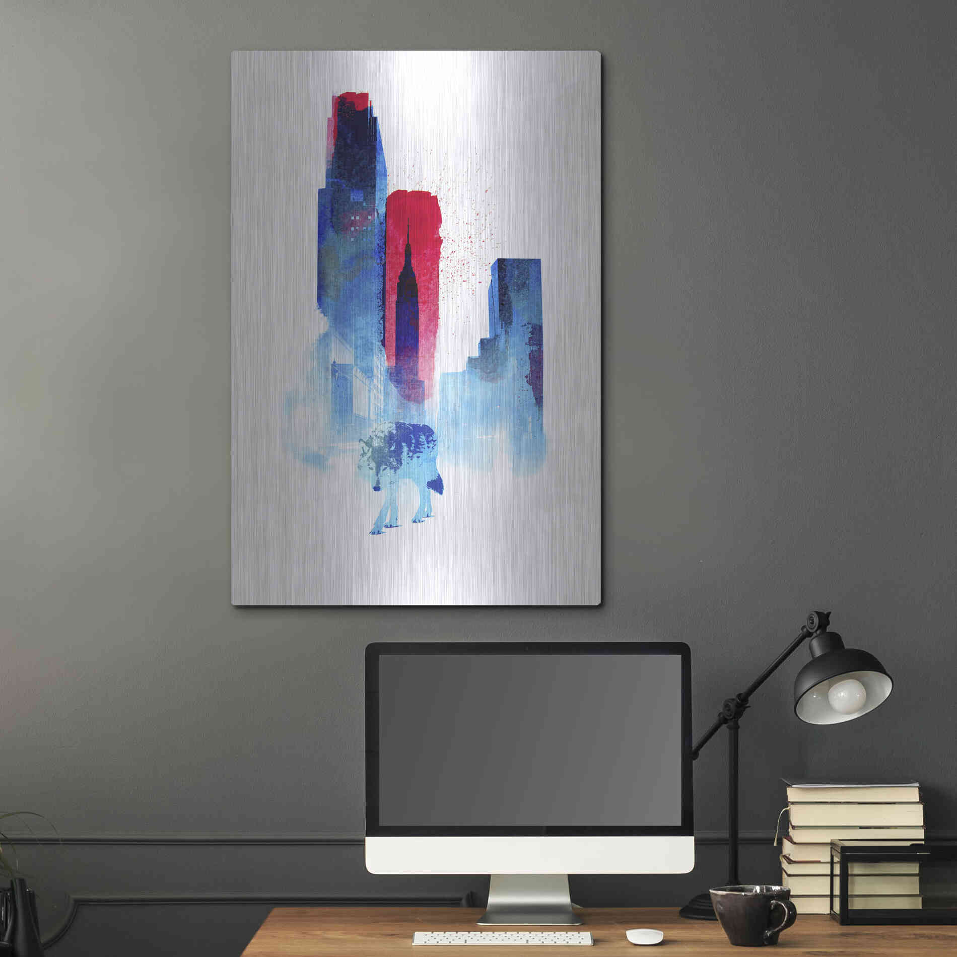 Luxe Metal Art 'The Wolf of the City' by Robert Farkas, Metal Wall Art,24x36