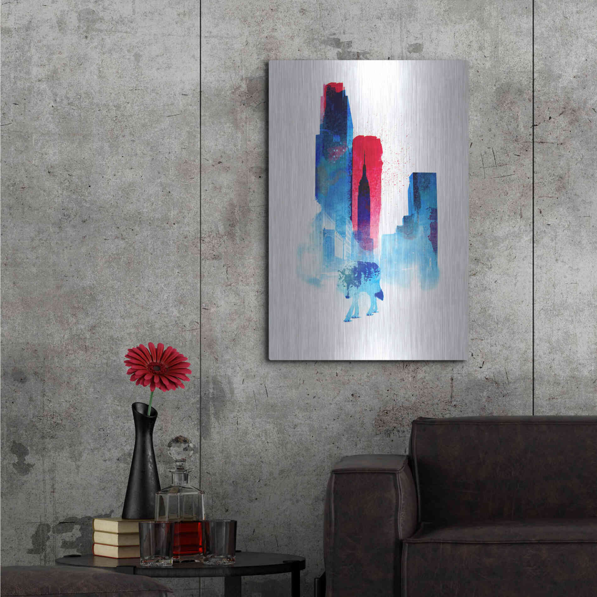 Luxe Metal Art 'The Wolf of the City' by Robert Farkas, Metal Wall Art,24x36