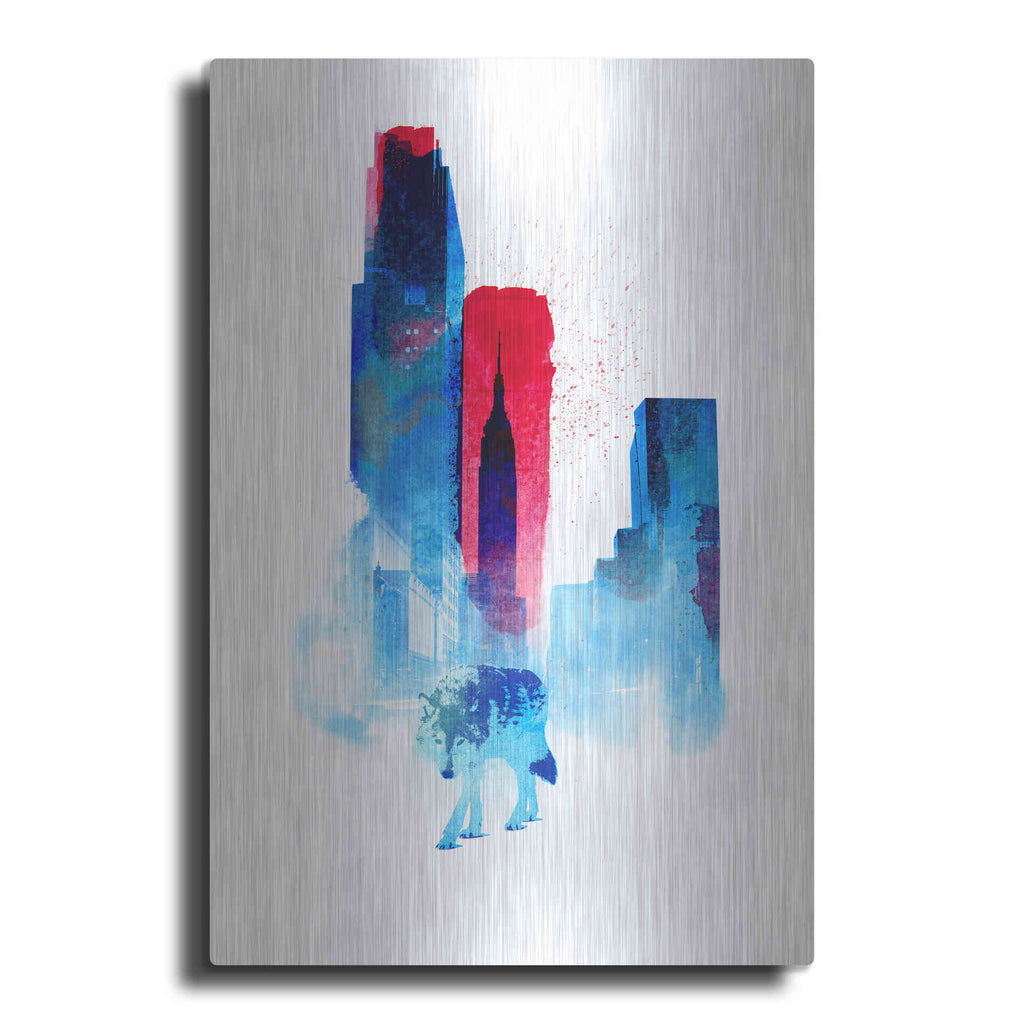 Luxe Metal Art 'The Wolf of the City' by Robert Farkas, Metal Wall Art