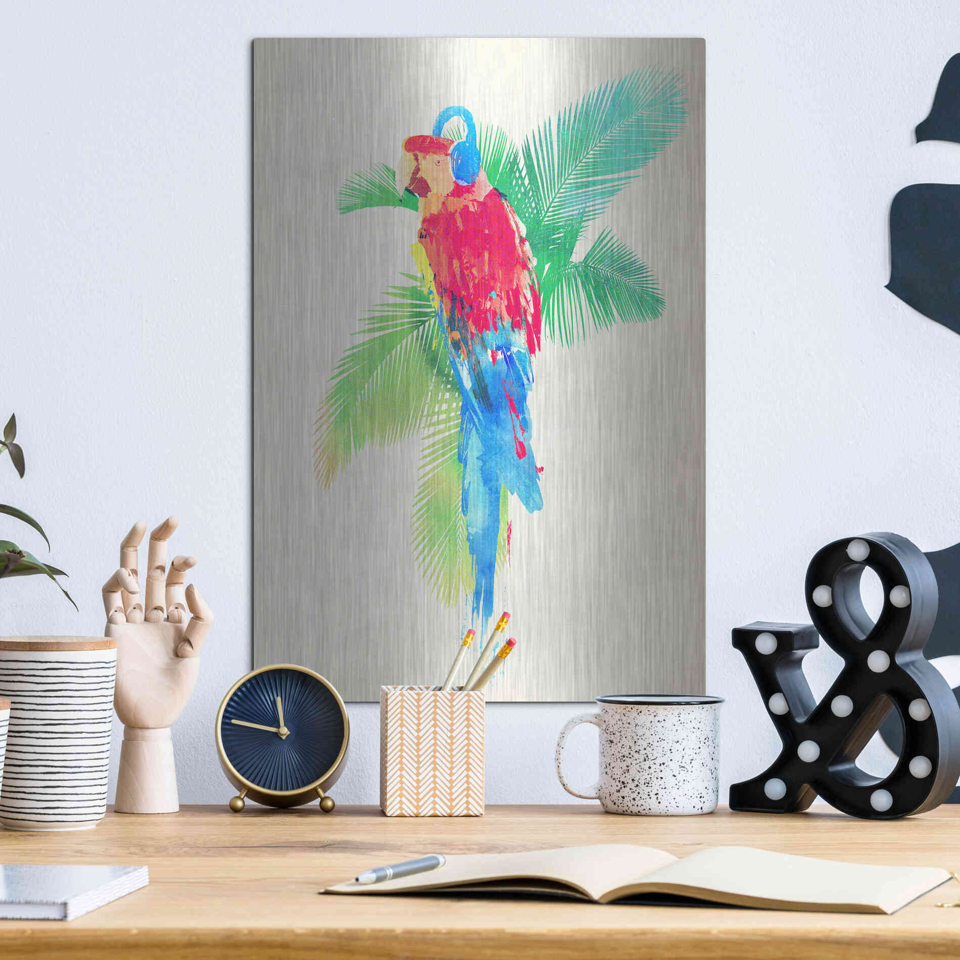 Luxe Metal Art 'Tropical Party' by Robert Farkas, Metal Wall Art,12x16