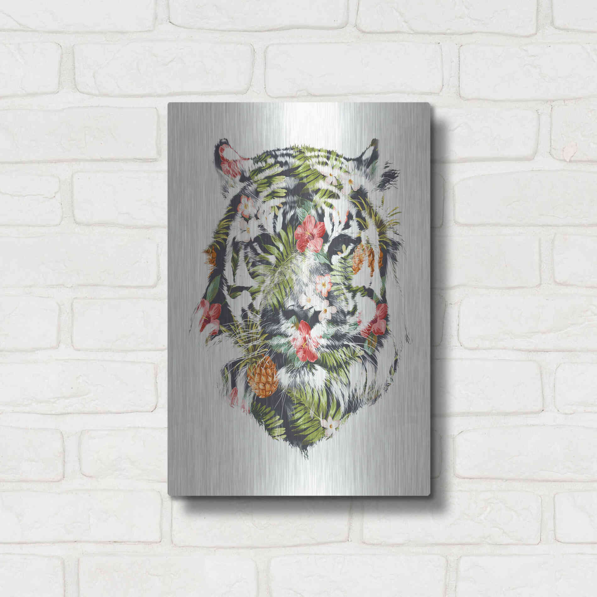 Luxe Metal Art 'Tropical Tiger' by Robert Farkas, Metal Wall Art,12x16