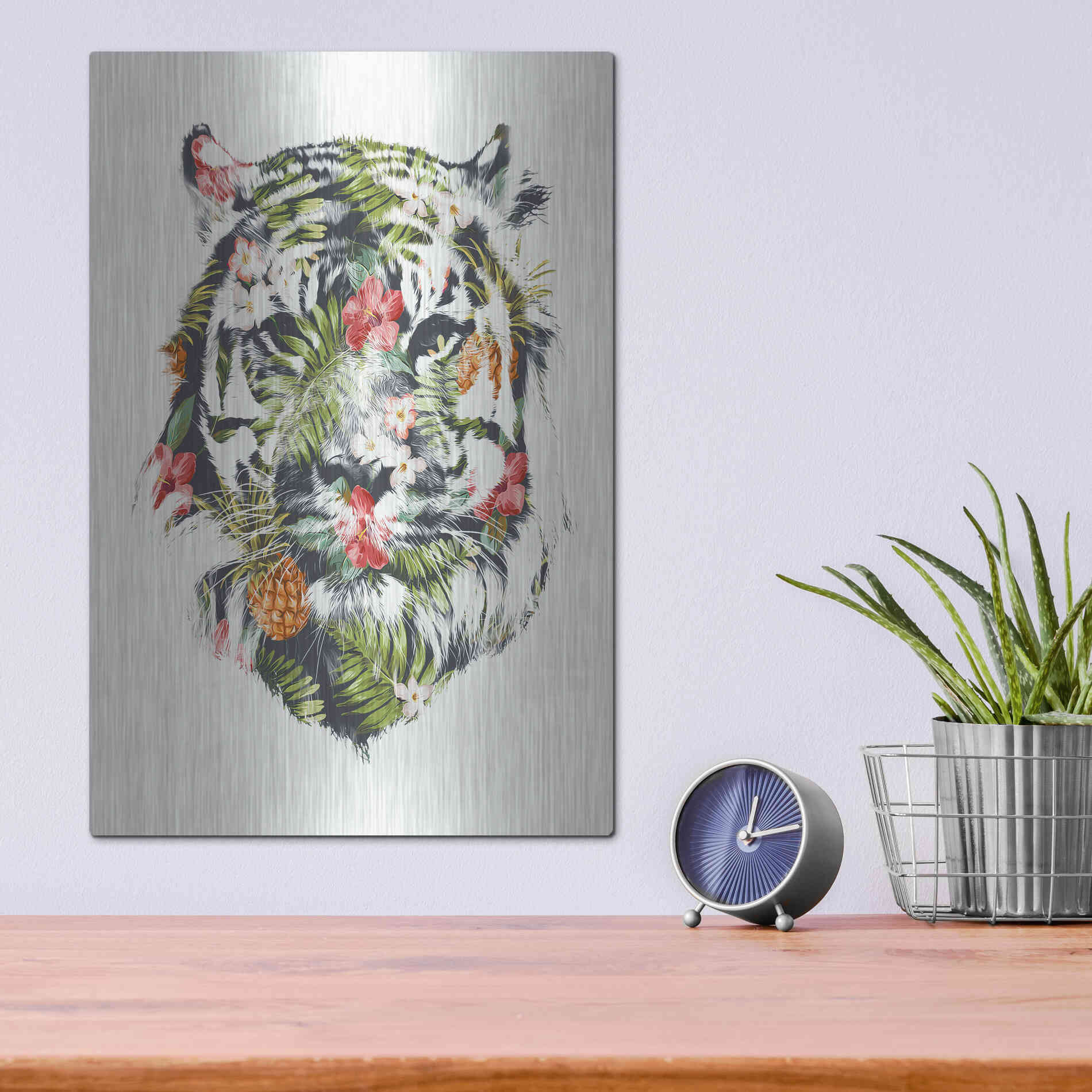 Luxe Metal Art 'Tropical Tiger' by Robert Farkas, Metal Wall Art,12x16