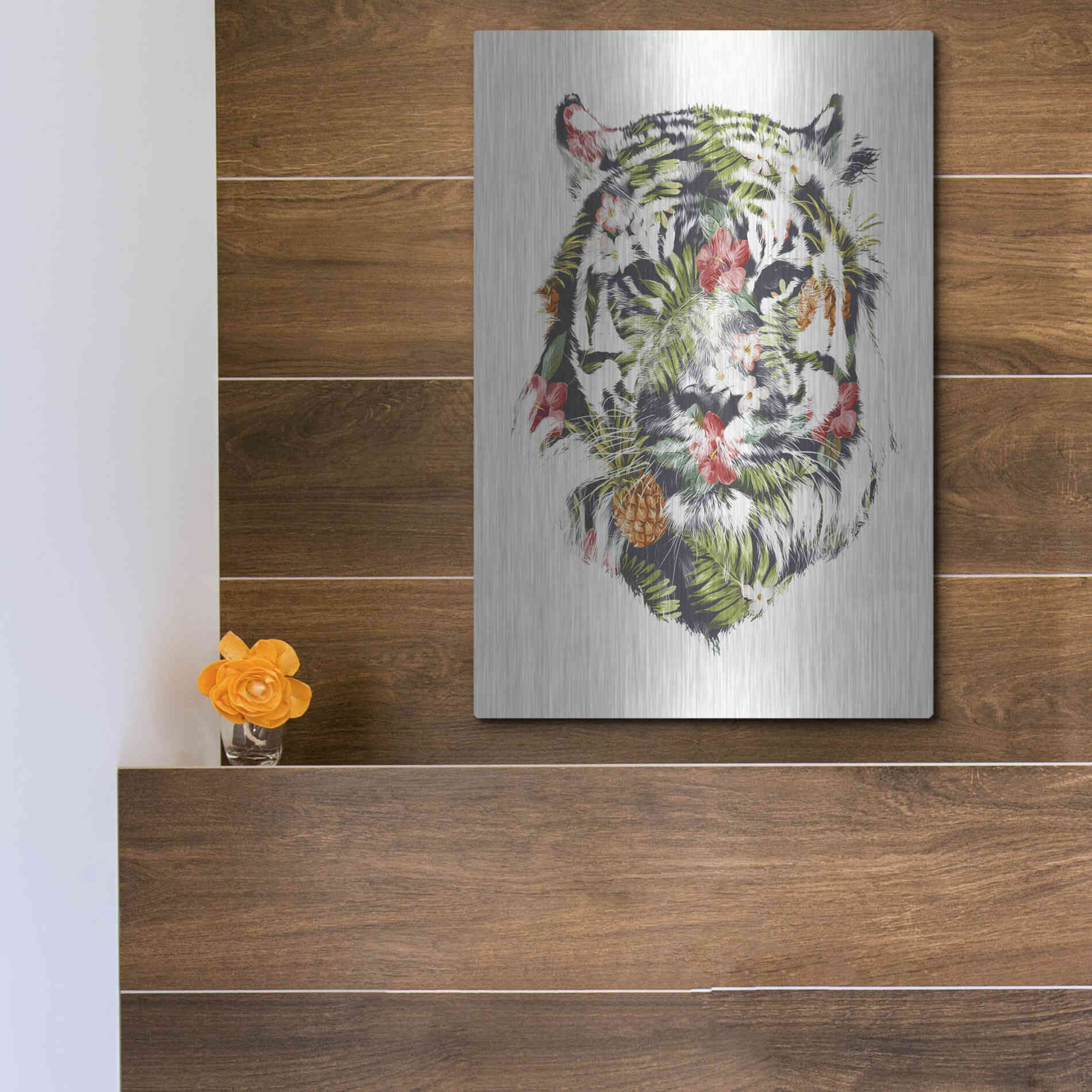 Luxe Metal Art 'Tropical Tiger' by Robert Farkas, Metal Wall Art,12x16