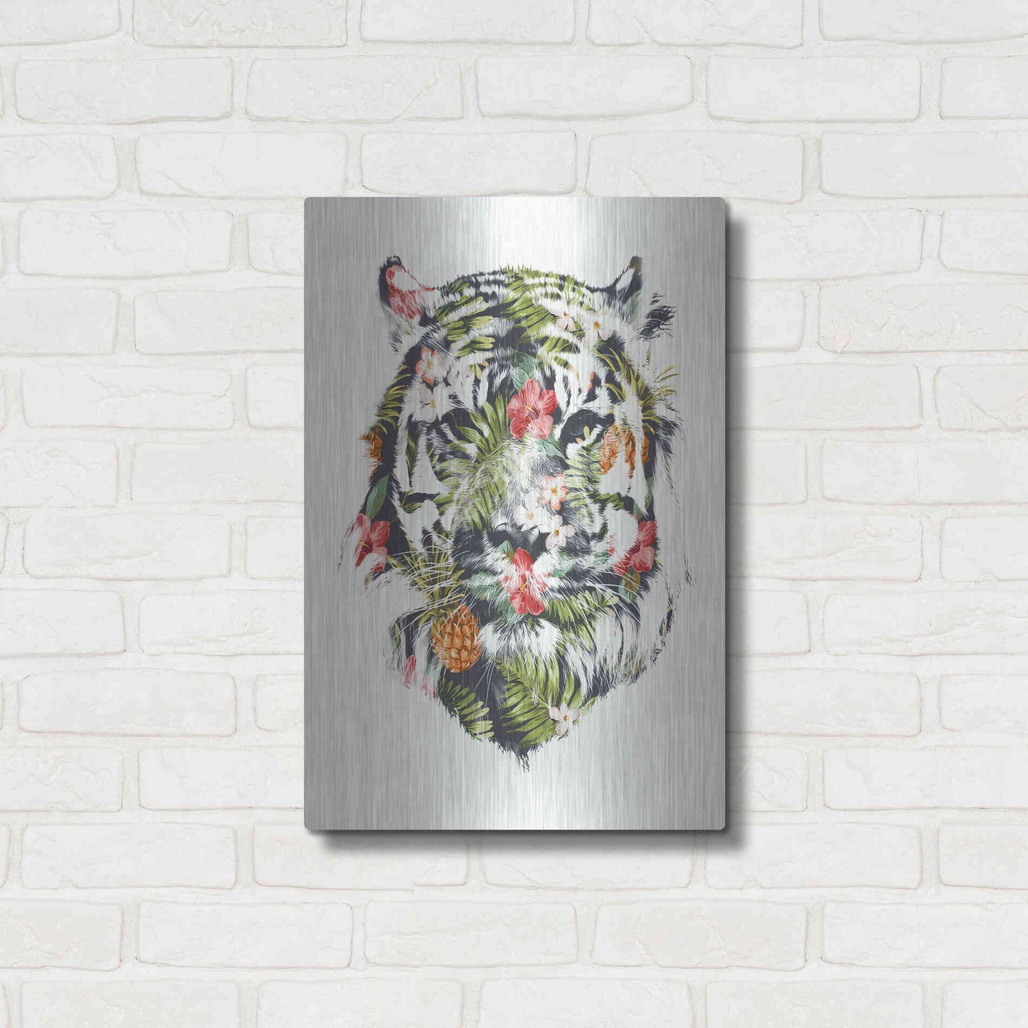 Luxe Metal Art 'Tropical Tiger' by Robert Farkas, Metal Wall Art,16x24