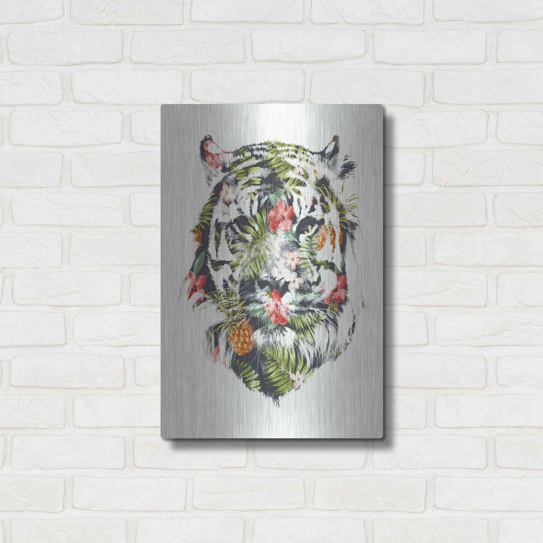 Luxe Metal Art 'Tropical Tiger' by Robert Farkas, Metal Wall Art,16x24
