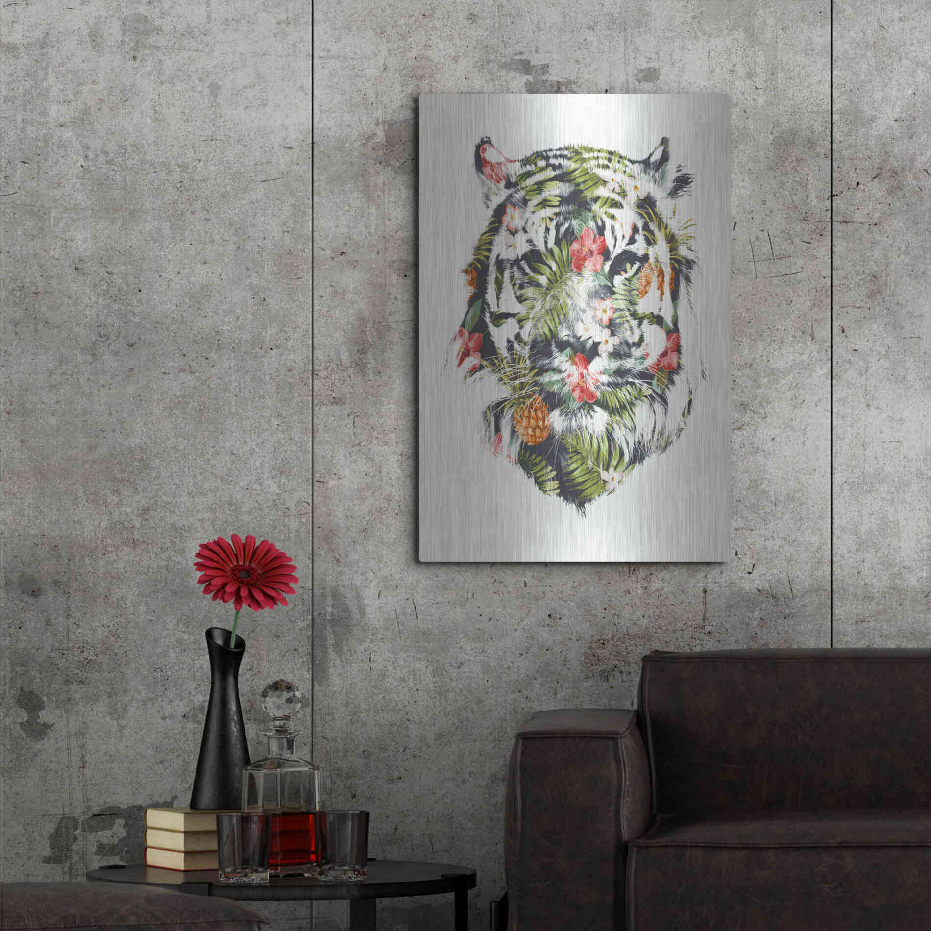 Luxe Metal Art 'Tropical Tiger' by Robert Farkas, Metal Wall Art,24x36