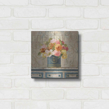 Luxe Metal Art 'Tulips in Teal and Gold Hatbox' by Danhui Nai, Metal Wall Art,12x12