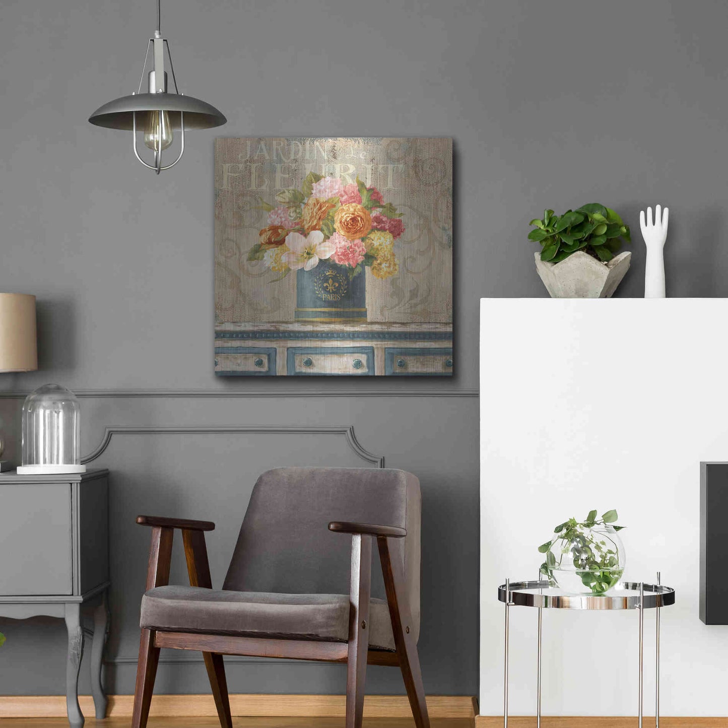 Luxe Metal Art 'Tulips in Teal and Gold Hatbox' by Danhui Nai, Metal Wall Art,24x24