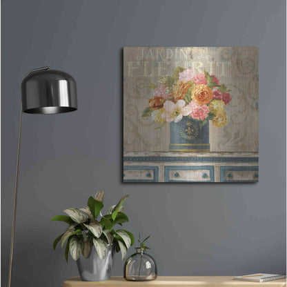 Luxe Metal Art 'Tulips in Teal and Gold Hatbox' by Danhui Nai, Metal Wall Art,24x24