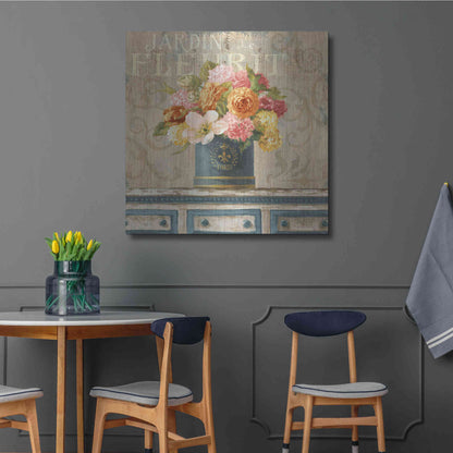 Luxe Metal Art 'Tulips in Teal and Gold Hatbox' by Danhui Nai, Metal Wall Art,36x36