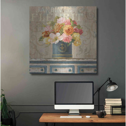 Luxe Metal Art 'Tulips in Teal and Gold Hatbox' by Danhui Nai, Metal Wall Art,36x36
