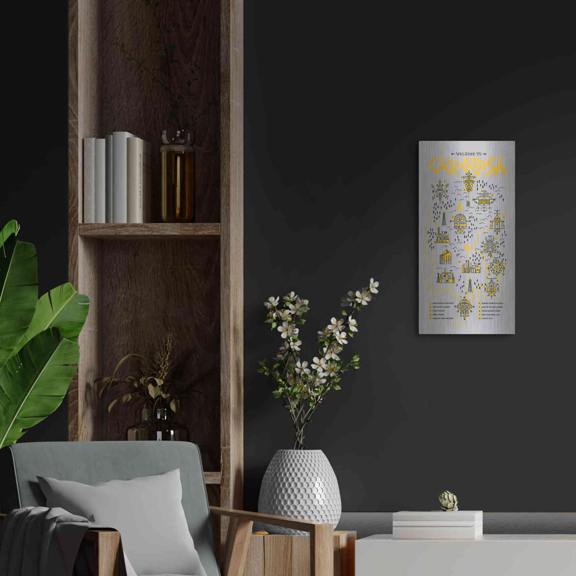 Luxe Metal Art 'True Detective Map' by Robert Farkas, Metal Wall Art,12x24