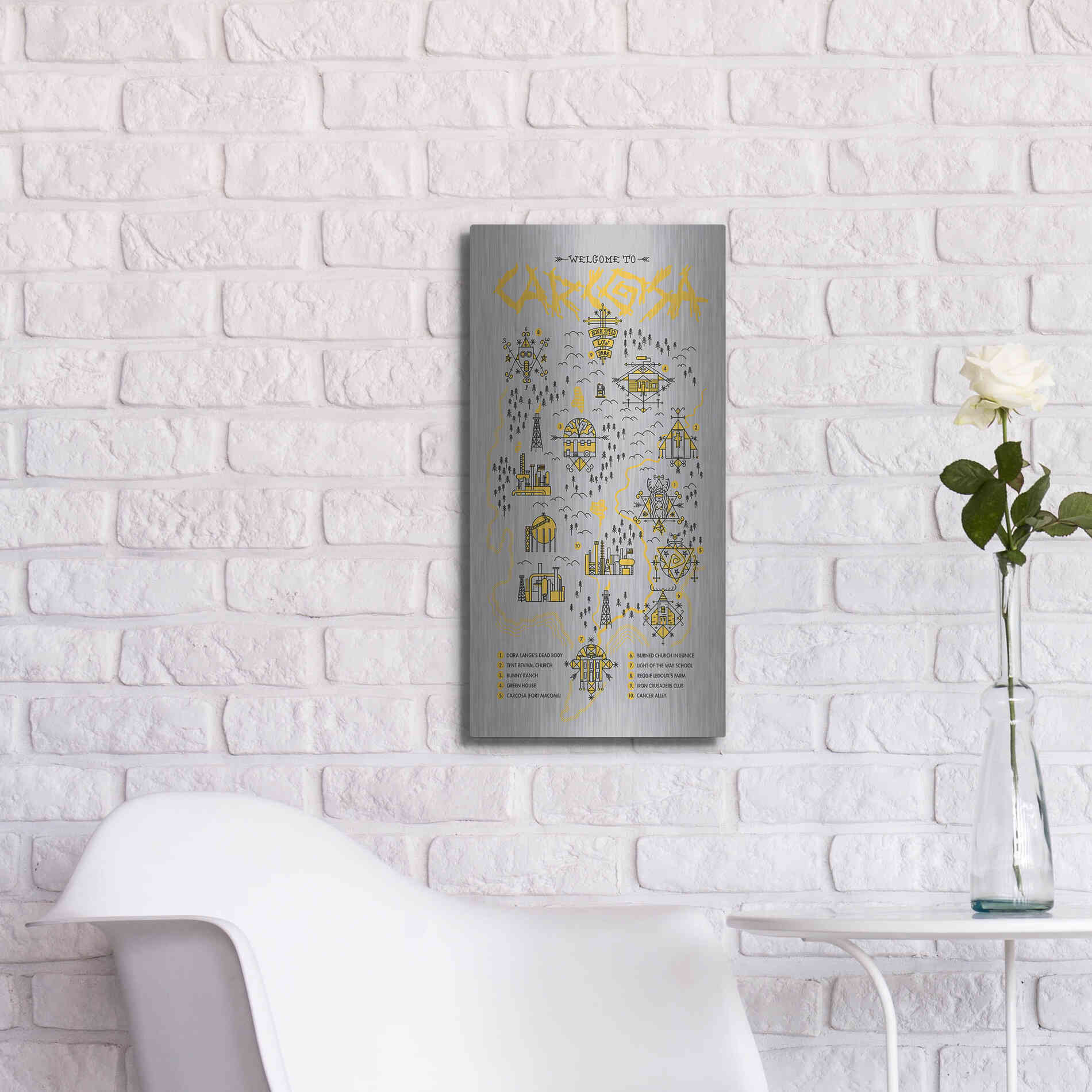 Luxe Metal Art 'True Detective Map' by Robert Farkas, Metal Wall Art,12x24