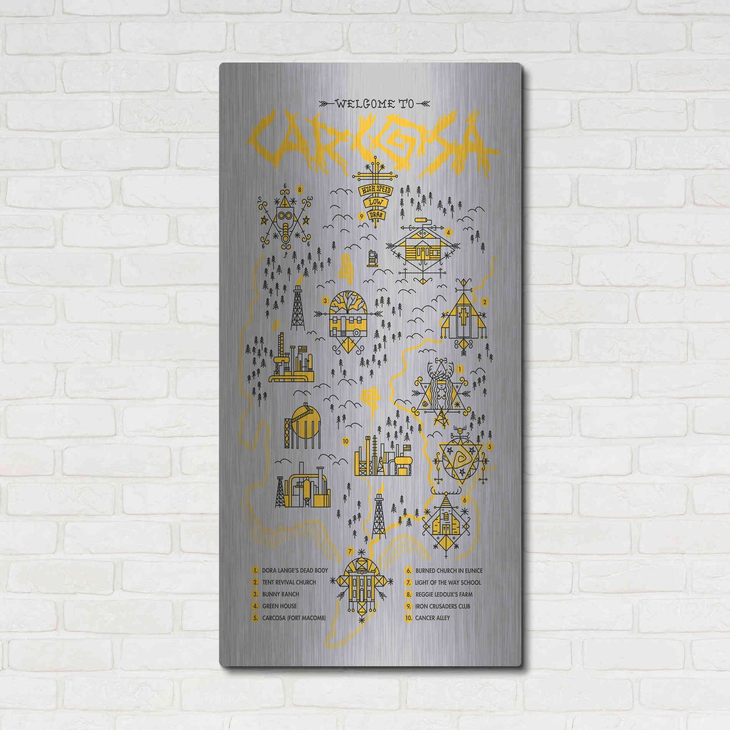 Luxe Metal Art 'True Detective Map' by Robert Farkas, Metal Wall Art,24x48