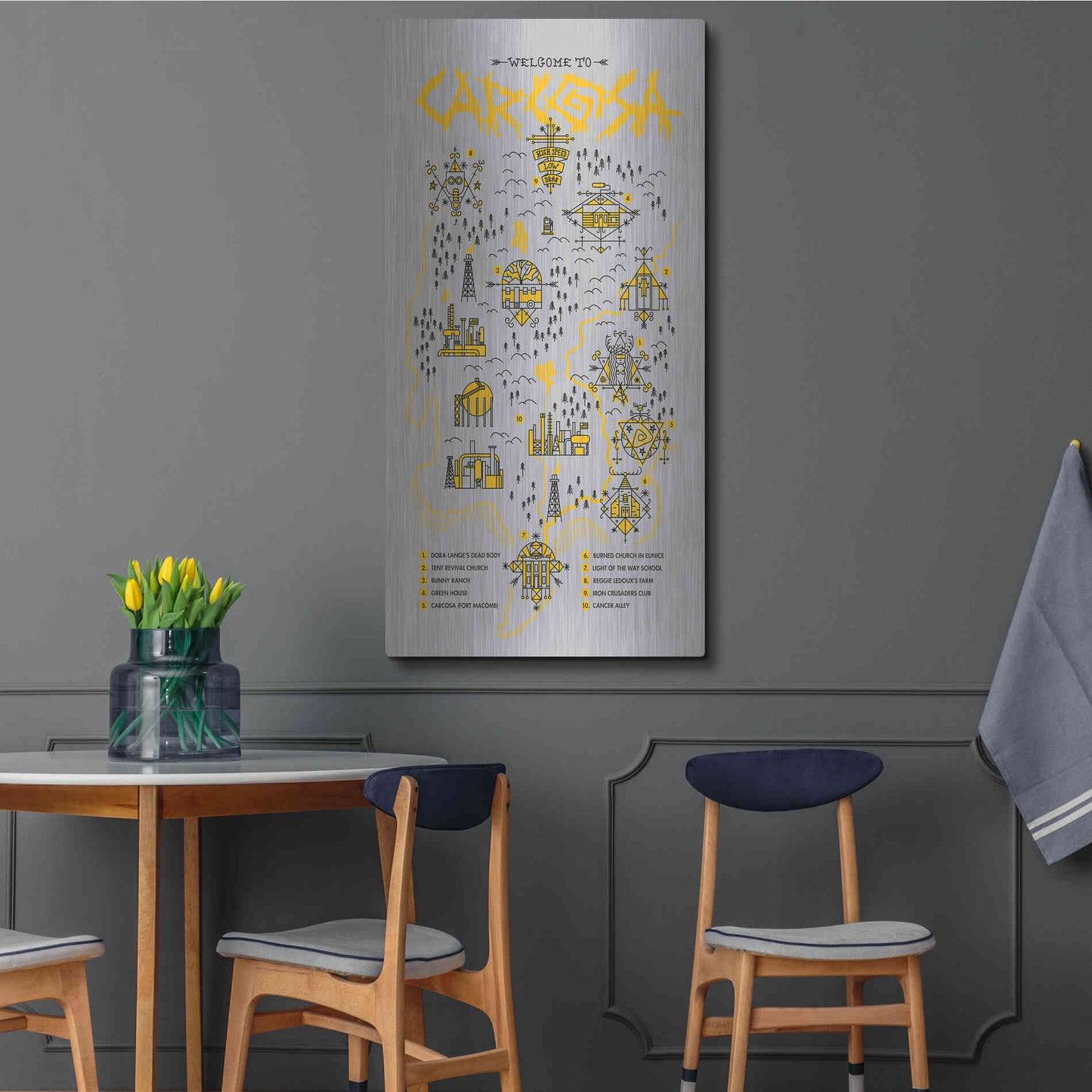 Luxe Metal Art 'True Detective Map' by Robert Farkas, Metal Wall Art,24x48
