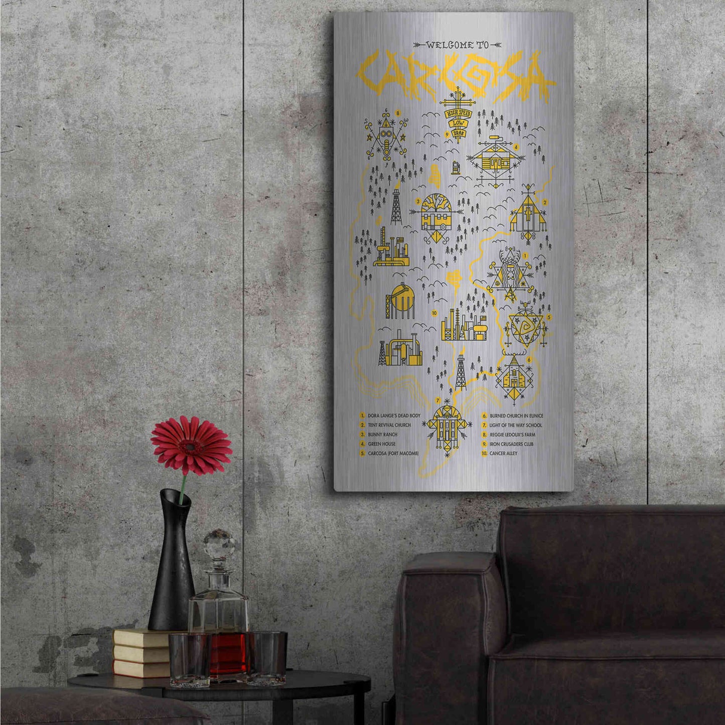 Luxe Metal Art 'True Detective Map' by Robert Farkas, Metal Wall Art,24x48