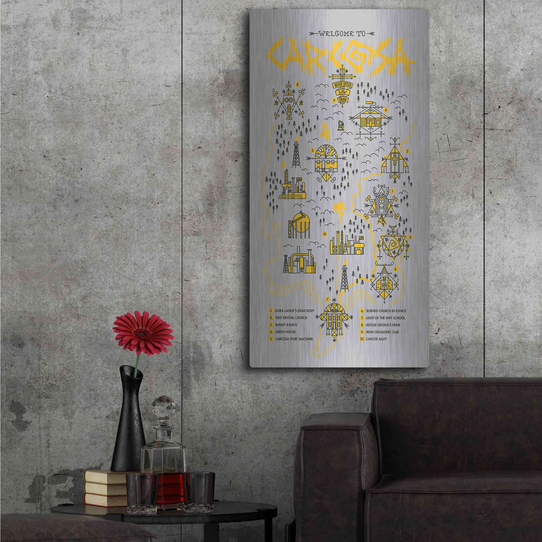 Luxe Metal Art 'True Detective Map' by Robert Farkas, Metal Wall Art,24x48