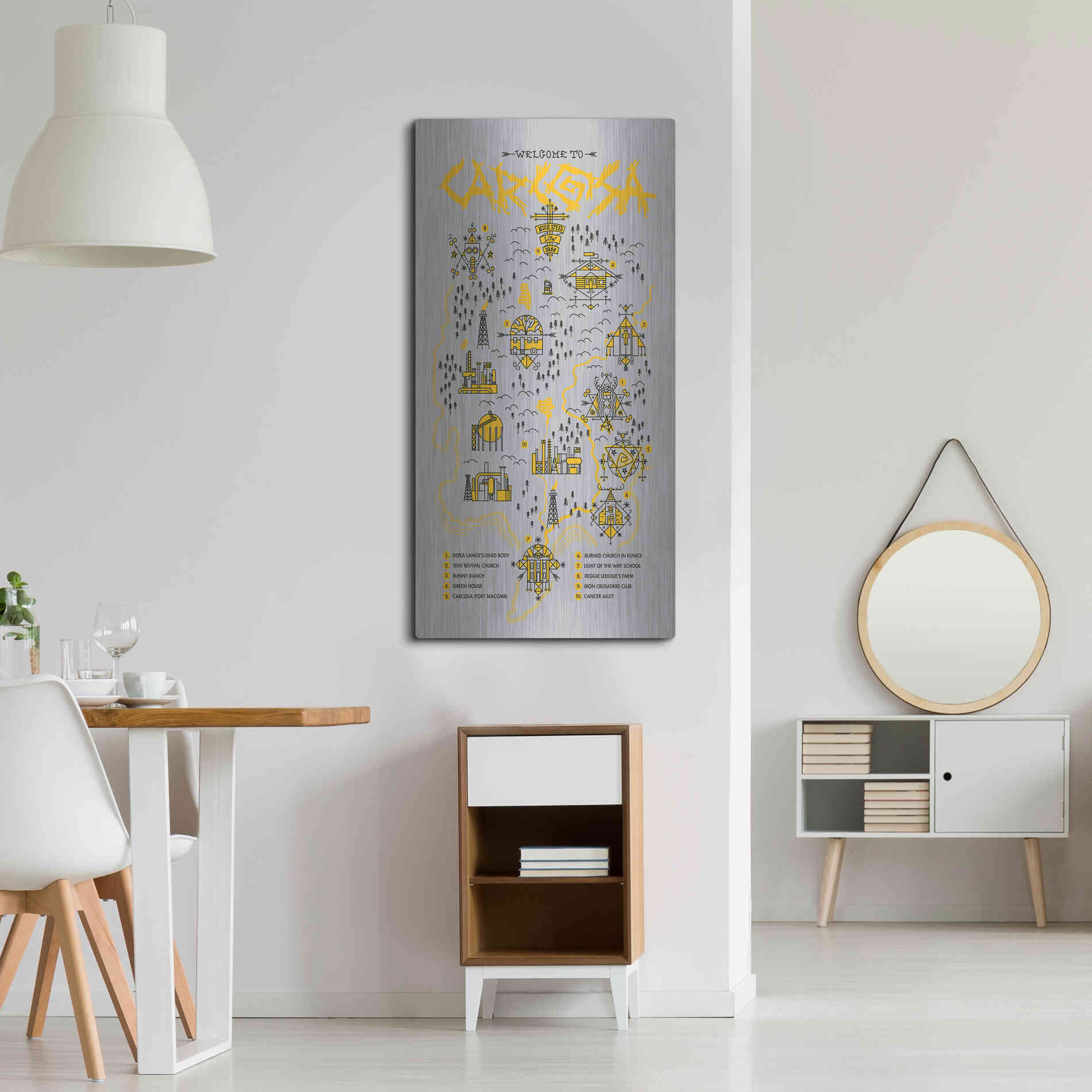 Luxe Metal Art 'True Detective Map' by Robert Farkas, Metal Wall Art,24x48