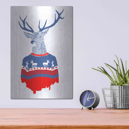 Luxe Metal Art 'Ugly Winter Pullover' by Robert Farkas, Metal Wall Art,12x16