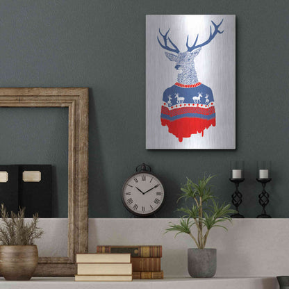 Luxe Metal Art 'Ugly Winter Pullover' by Robert Farkas, Metal Wall Art,12x16