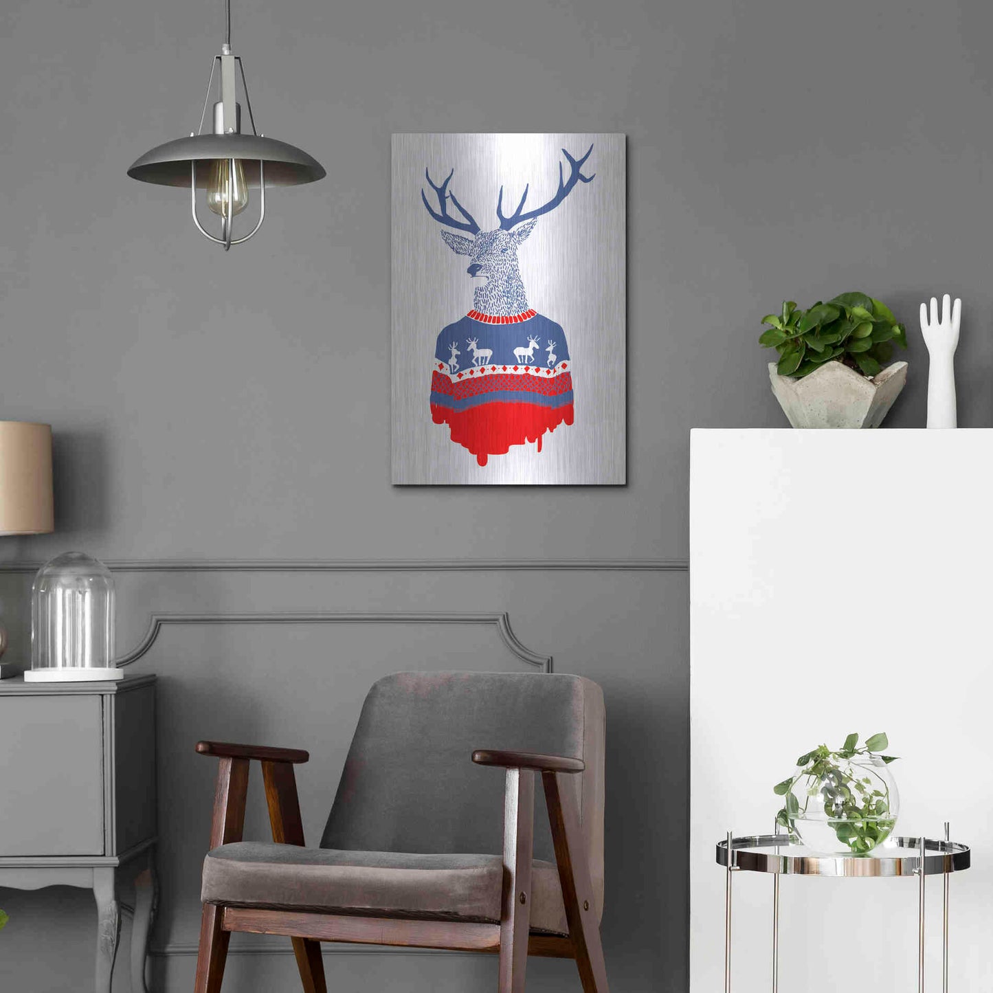 Luxe Metal Art 'Ugly Winter Pullover' by Robert Farkas, Metal Wall Art,16x24