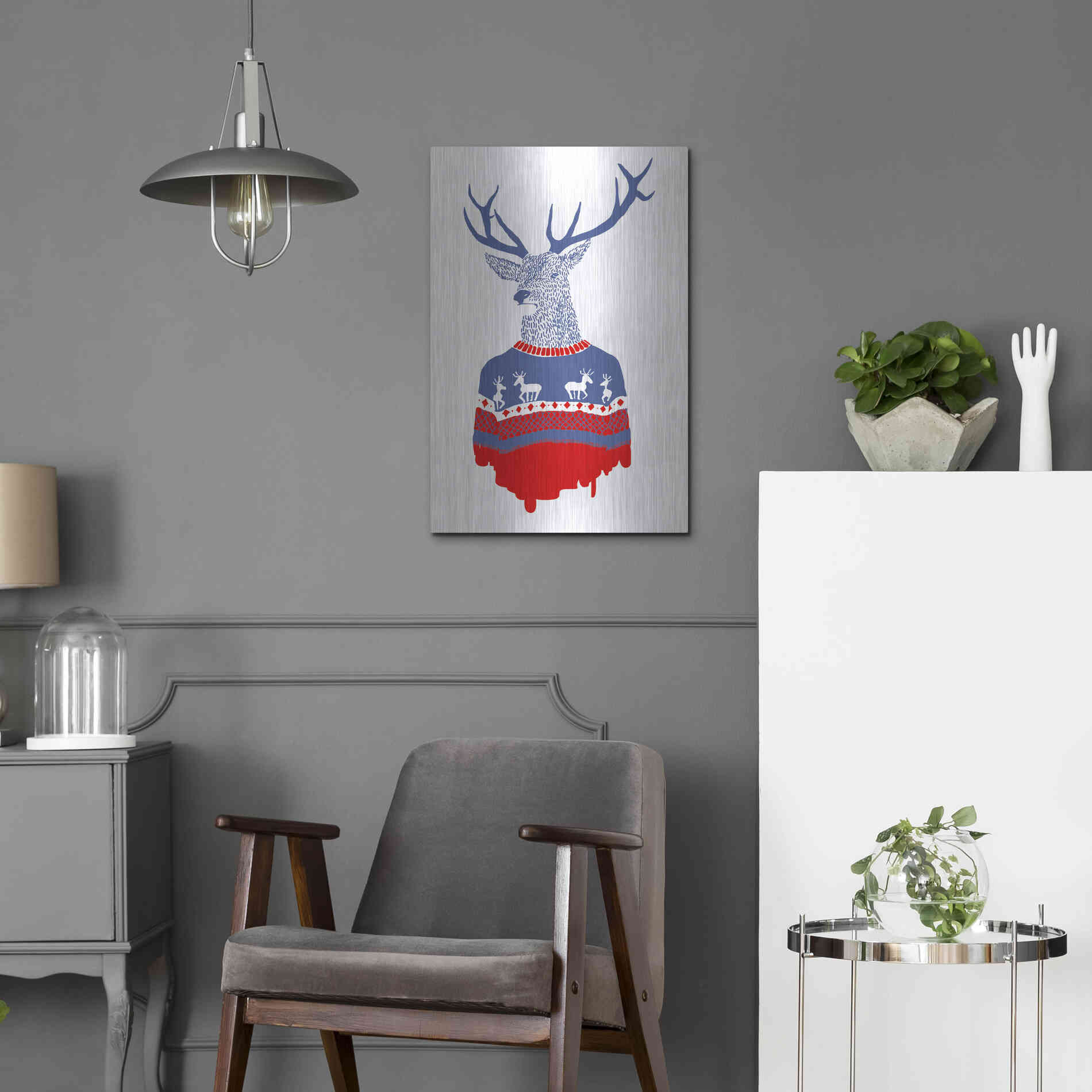 Luxe Metal Art 'Ugly Winter Pullover' by Robert Farkas, Metal Wall Art,16x24