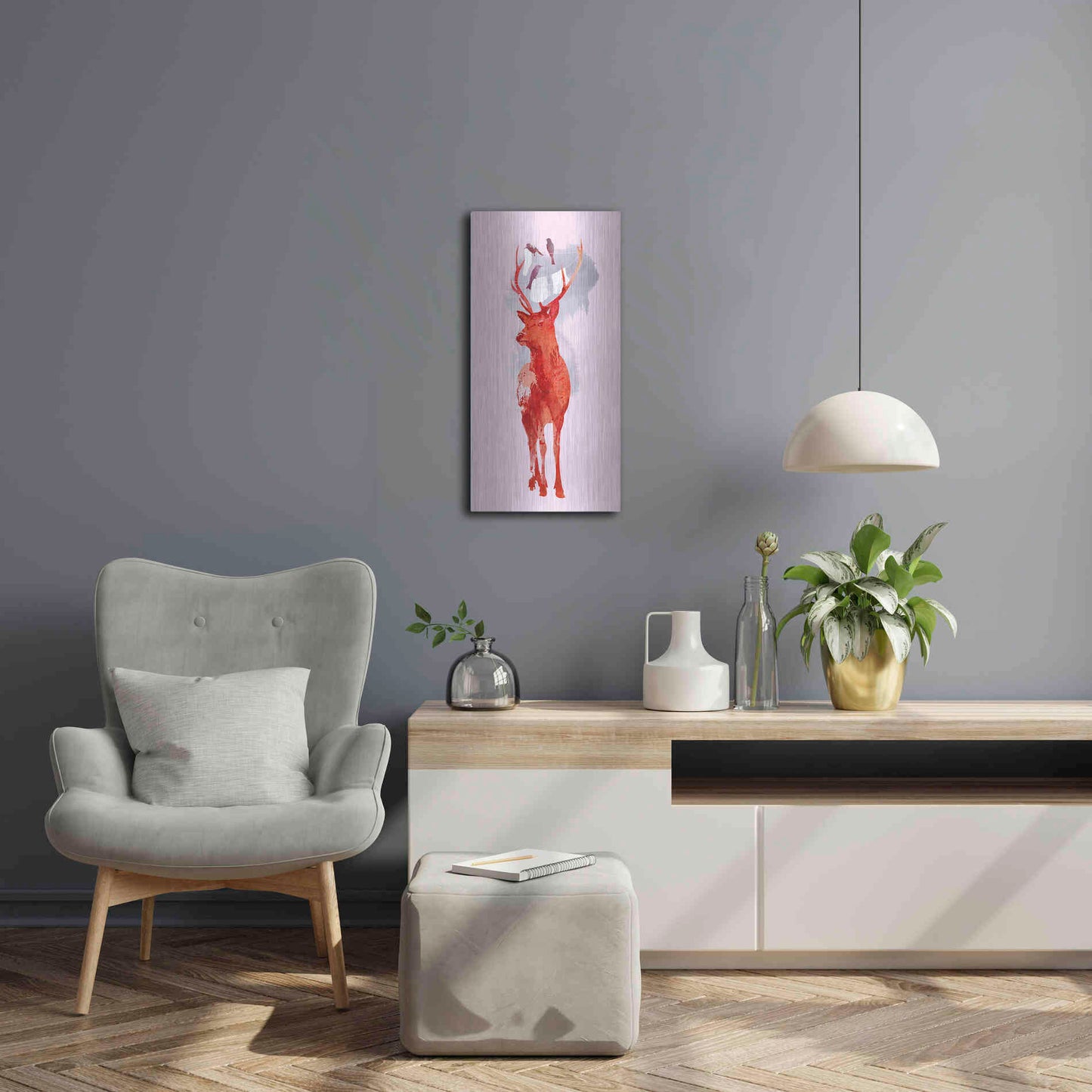 Luxe Metal Art 'Useless Deer' by Robert Farkas, Metal Wall Art,12x24