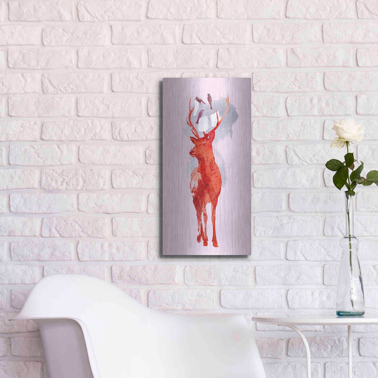 Luxe Metal Art 'Useless Deer' by Robert Farkas, Metal Wall Art,12x24