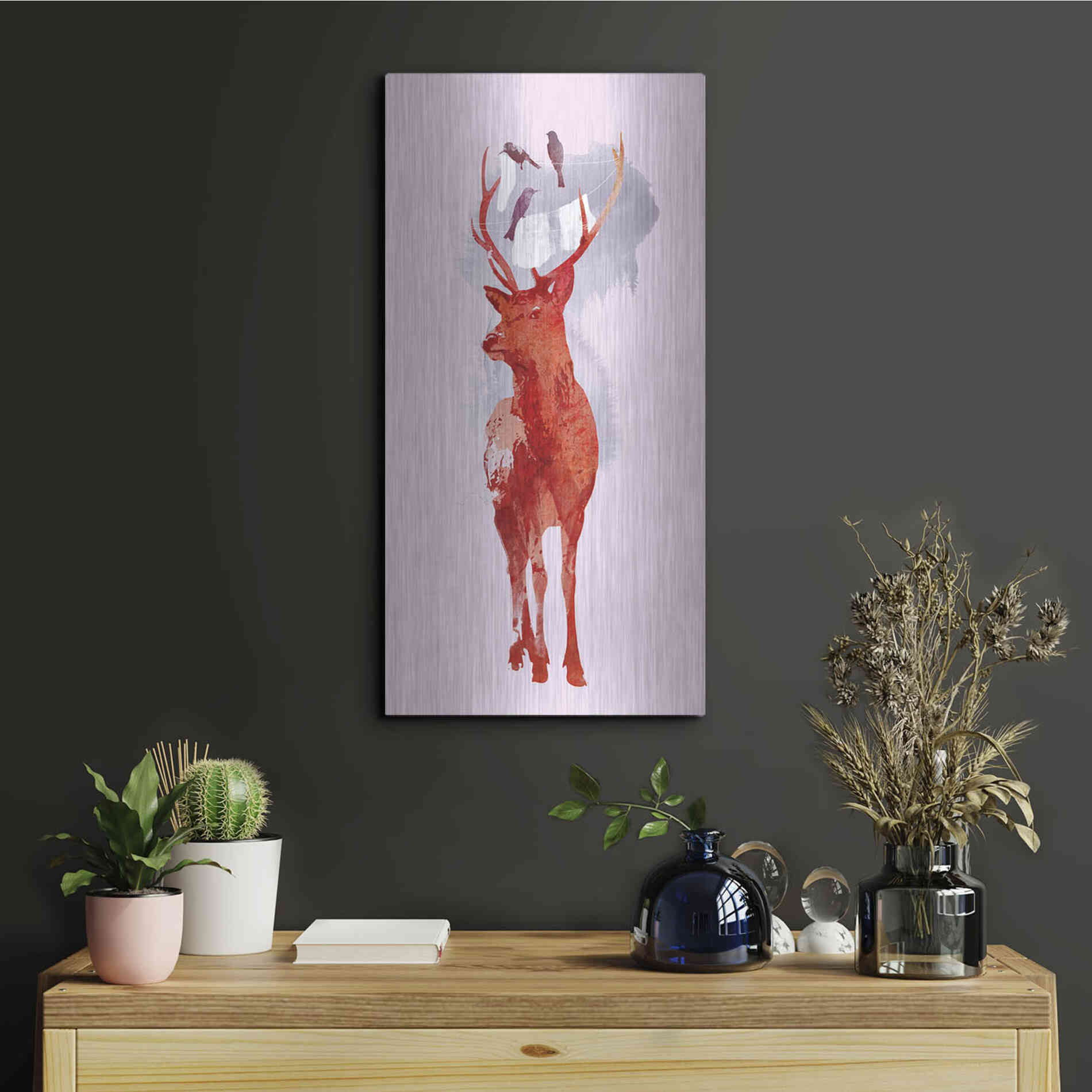 Luxe Metal Art 'Useless Deer' by Robert Farkas, Metal Wall Art,12x24