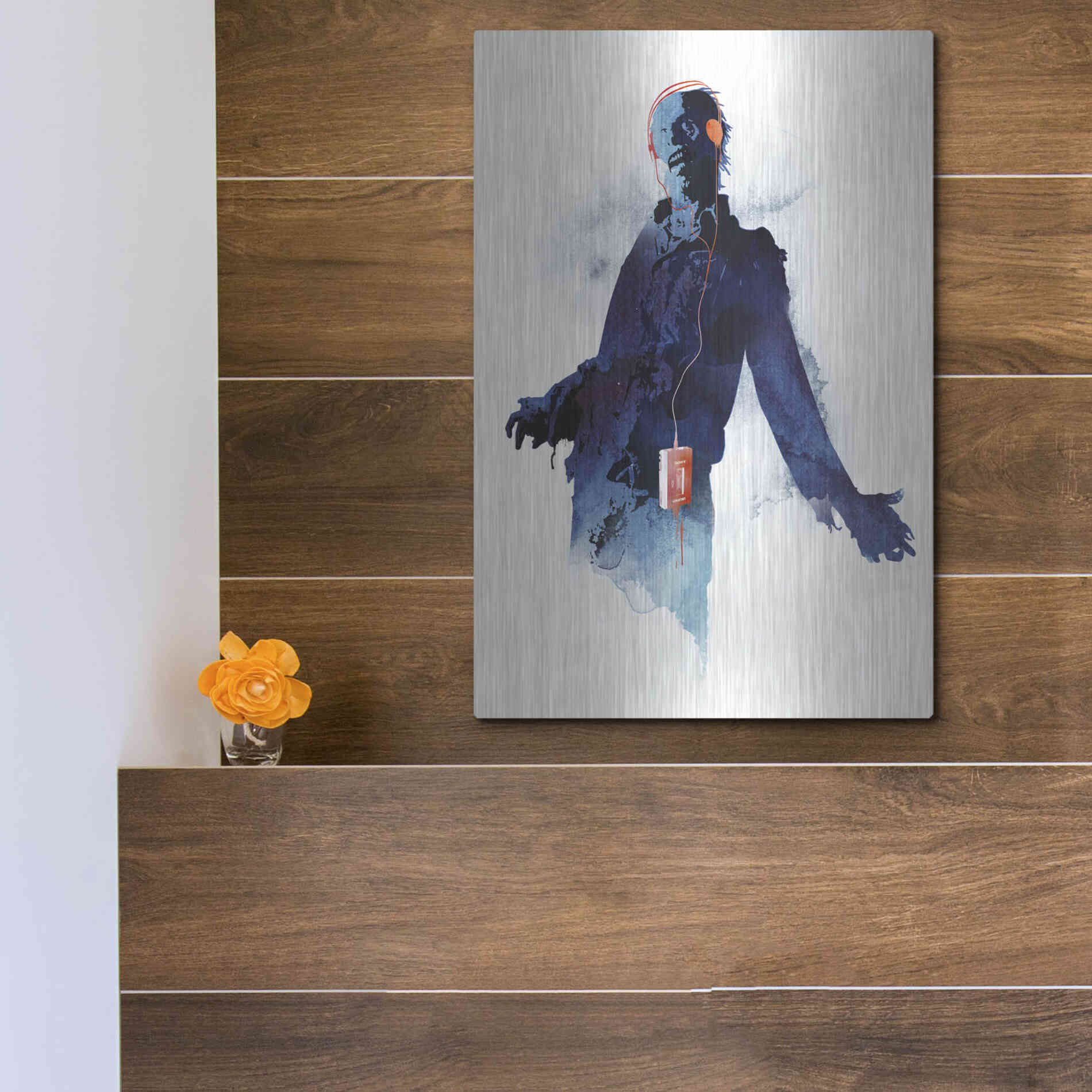 Luxe Metal Art 'Walkman Dead' by Robert Farkas, Metal Wall Art,12x16