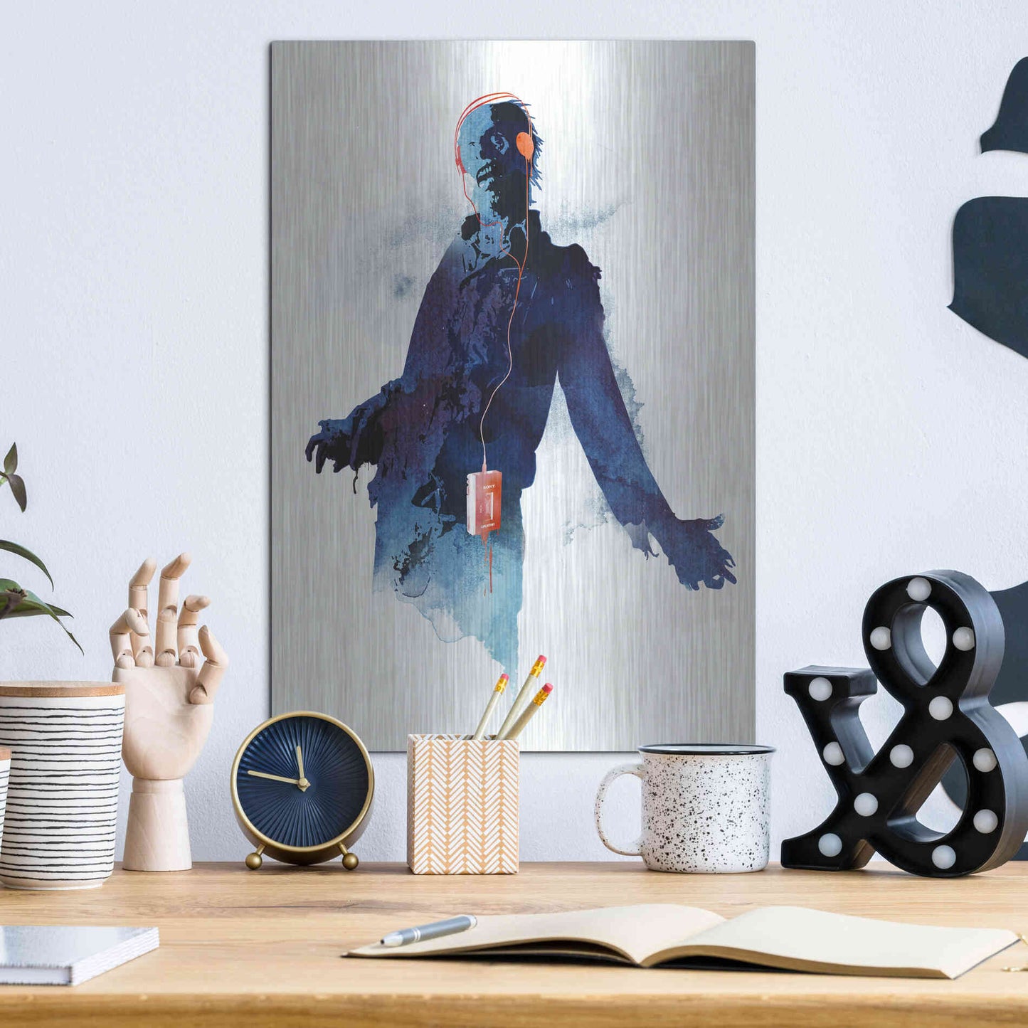 Luxe Metal Art 'Walkman Dead' by Robert Farkas, Metal Wall Art,12x16