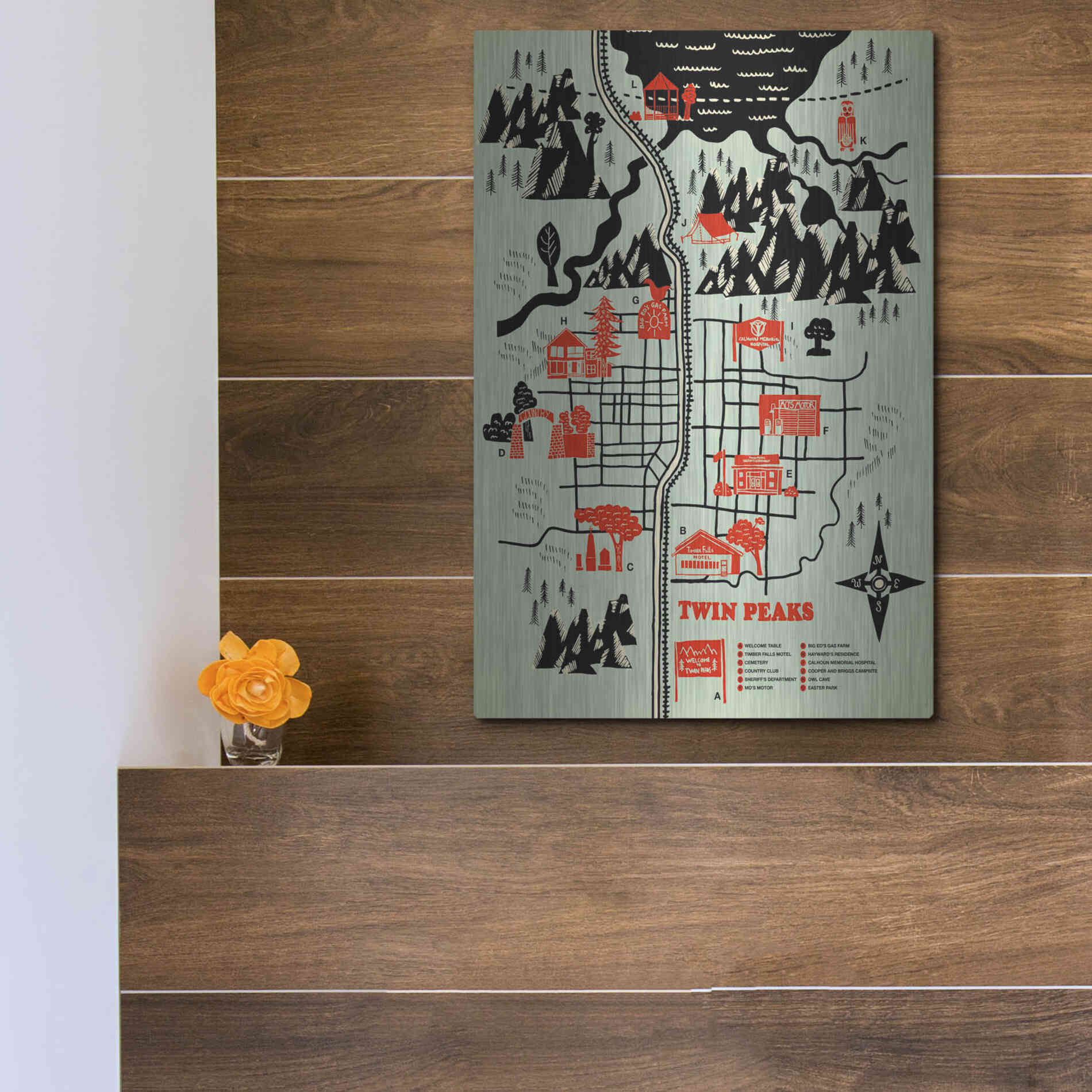 Luxe Metal Art 'Welcome to Twinpeaks' by Robert Farkas, Metal Wall Art,12x16