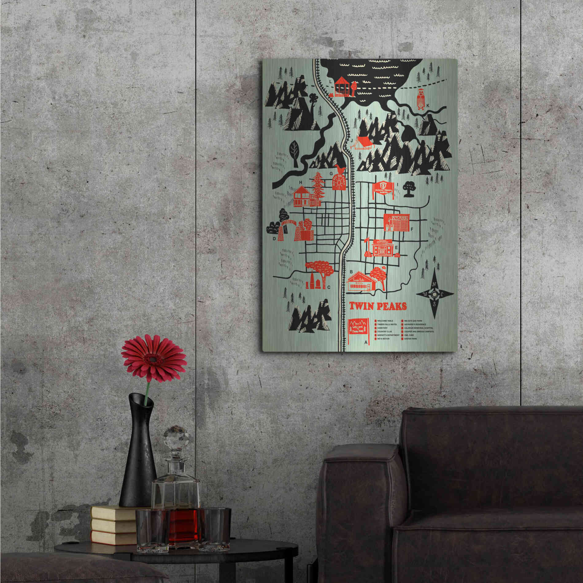 Luxe Metal Art 'Welcome to Twinpeaks' by Robert Farkas, Metal Wall Art,24x36