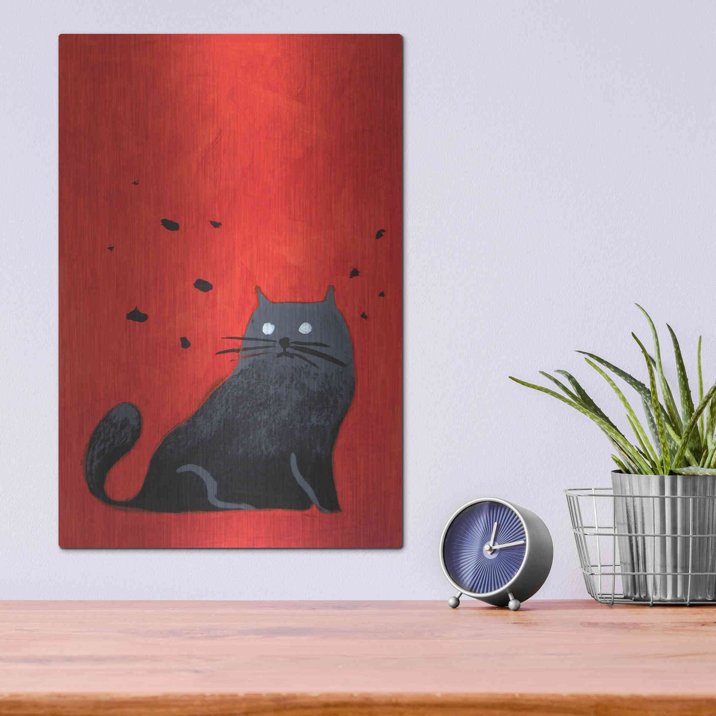 Luxe Metal Art 'Stray Black Cat' by Robert Filiuta, Metal Wall Art,12x16