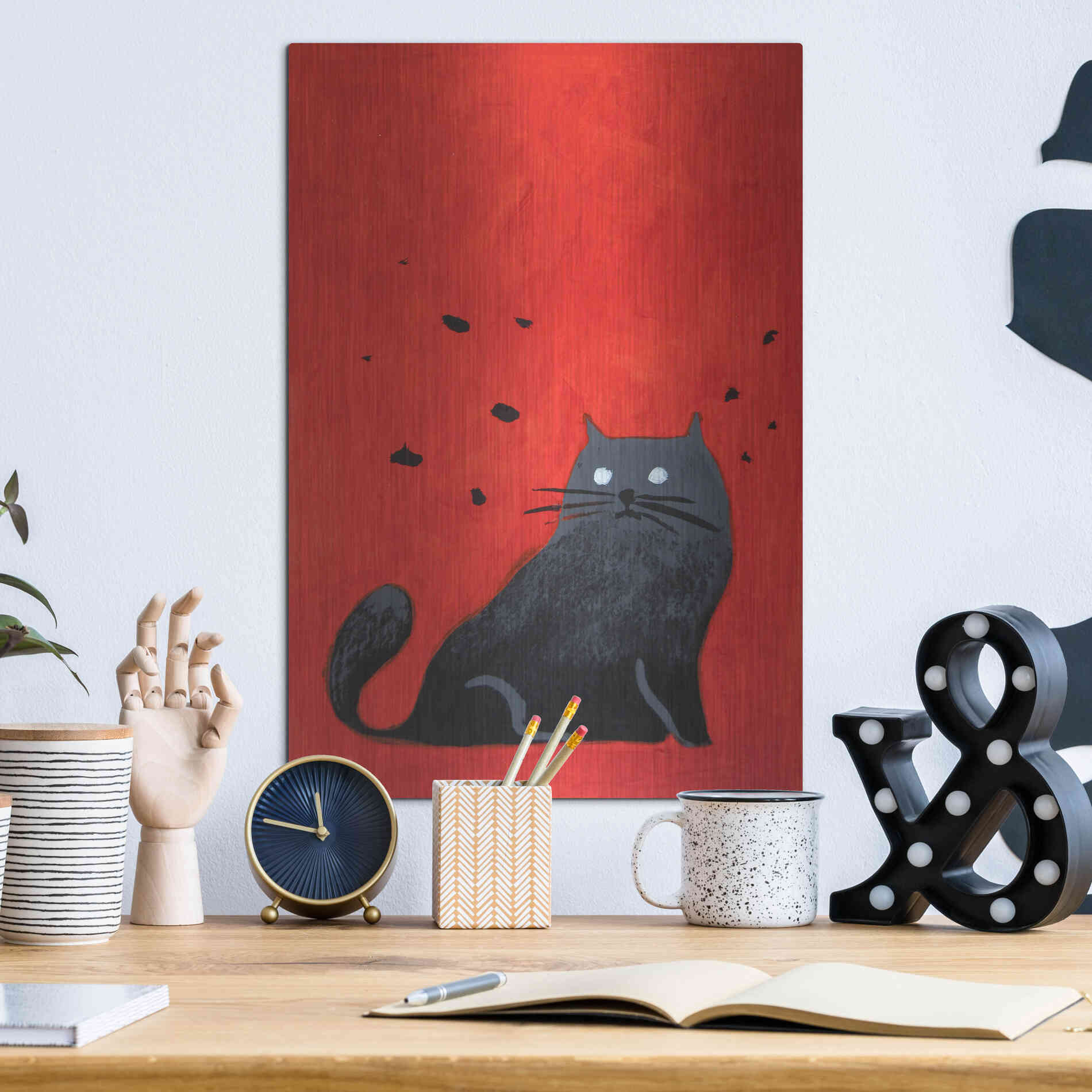 Luxe Metal Art 'Stray Black Cat' by Robert Filiuta, Metal Wall Art,12x16