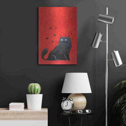 Luxe Metal Art 'Stray Black Cat' by Robert Filiuta, Metal Wall Art,16x24