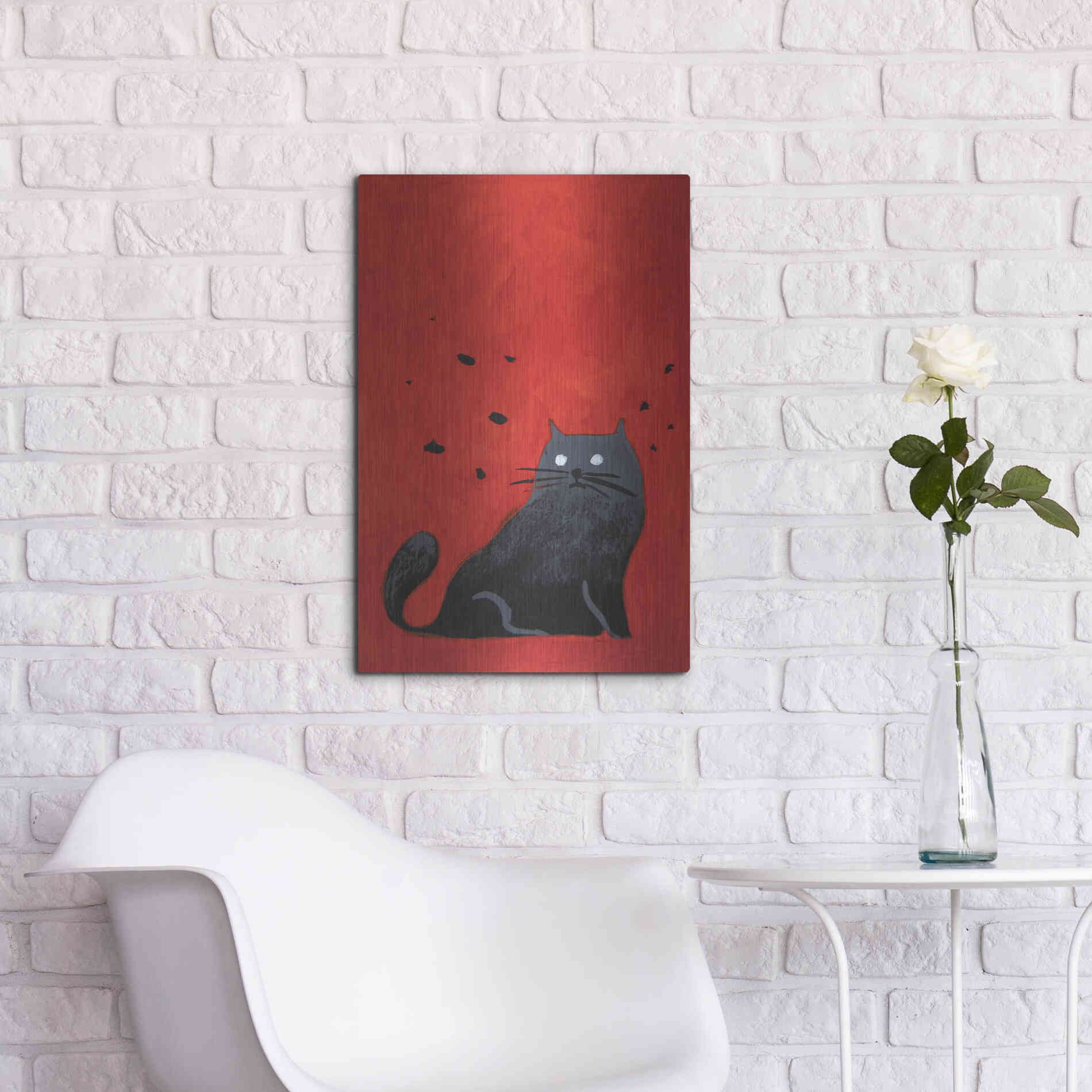 Luxe Metal Art 'Stray Black Cat' by Robert Filiuta, Metal Wall Art,16x24