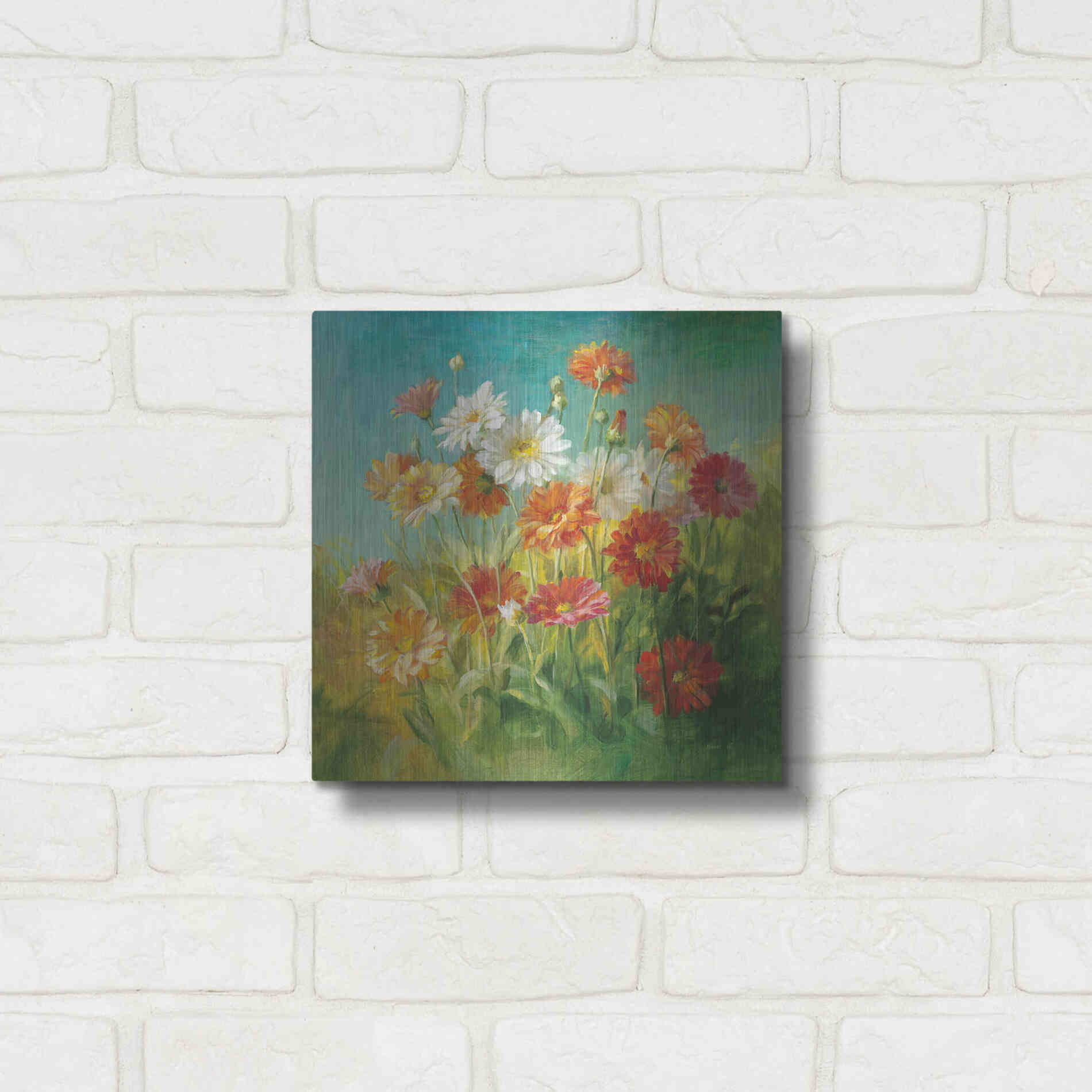 Luxe Metal Art 'Painted Daisies' by Danhui Nai, Metal Wall Art,12x12